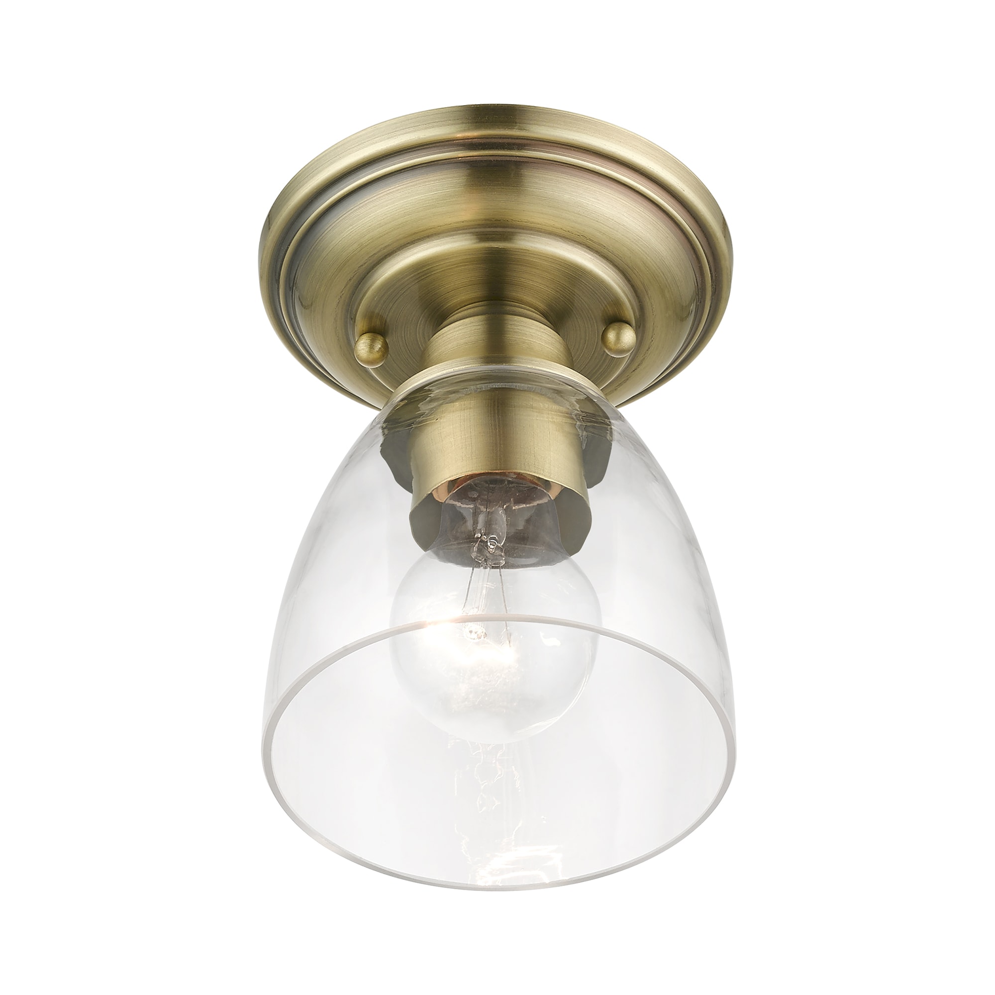 Antique Brass Elegance 1-Light Flush Mount with Hand-Blown Clear Glass