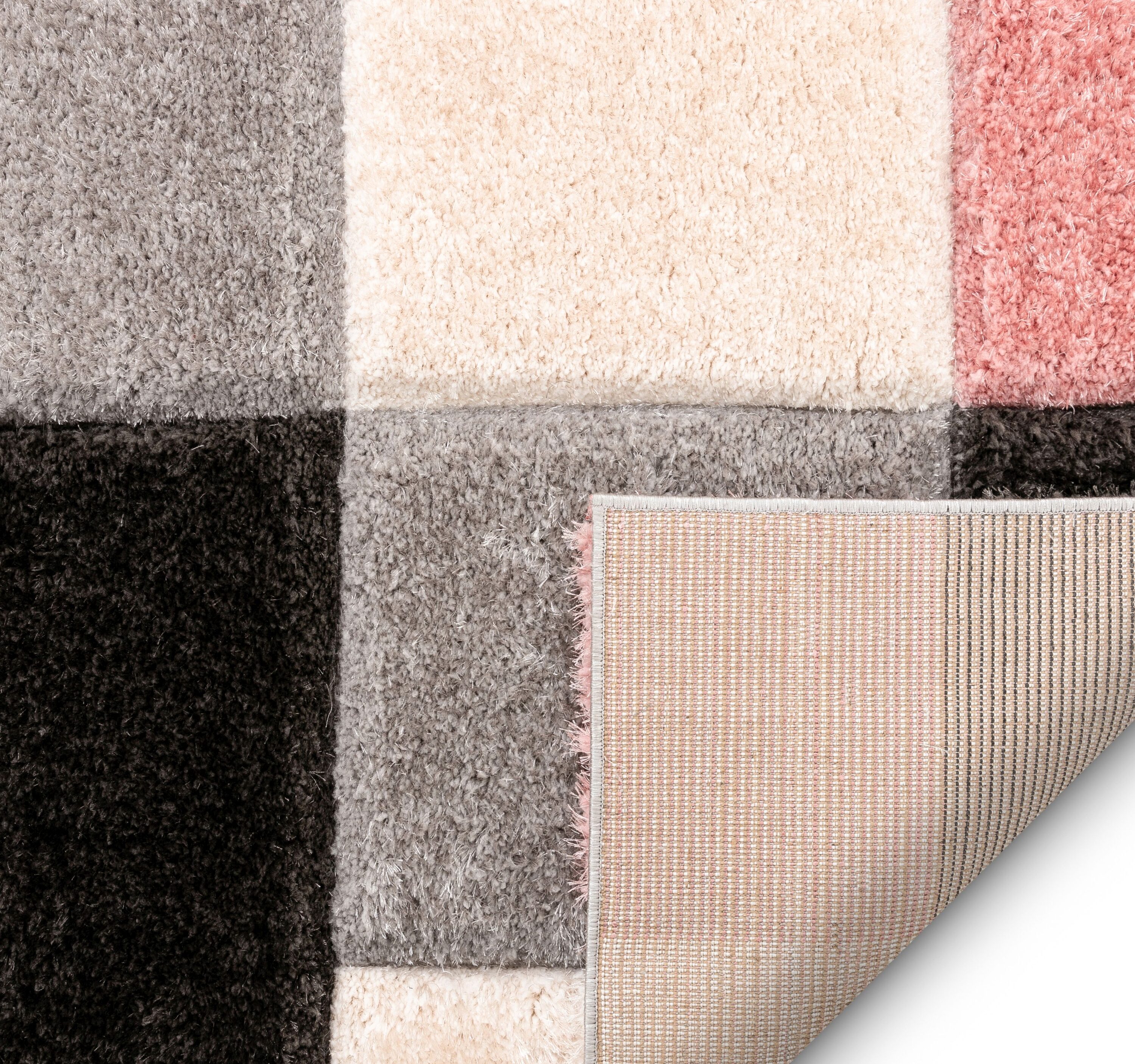 Blush and Gray Geometric Shag Area Rug 5' x 7'