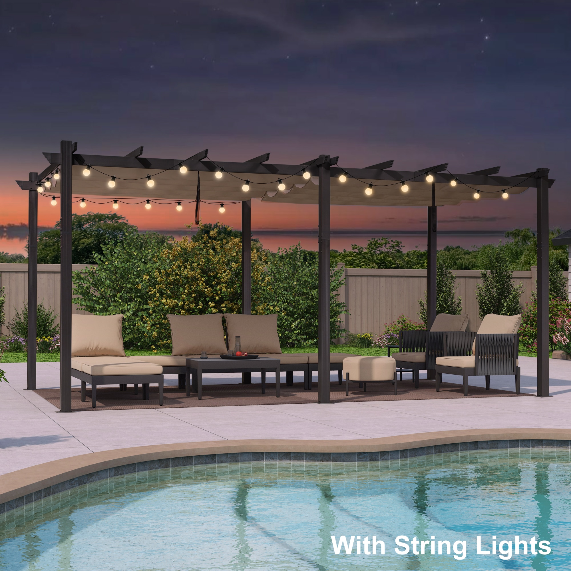 PURPLE LEAF LSDTMPG1220-KK 12-ft W x 18-ft L x 8-ft H Beige Metal Freestanding Pergola with Canopy