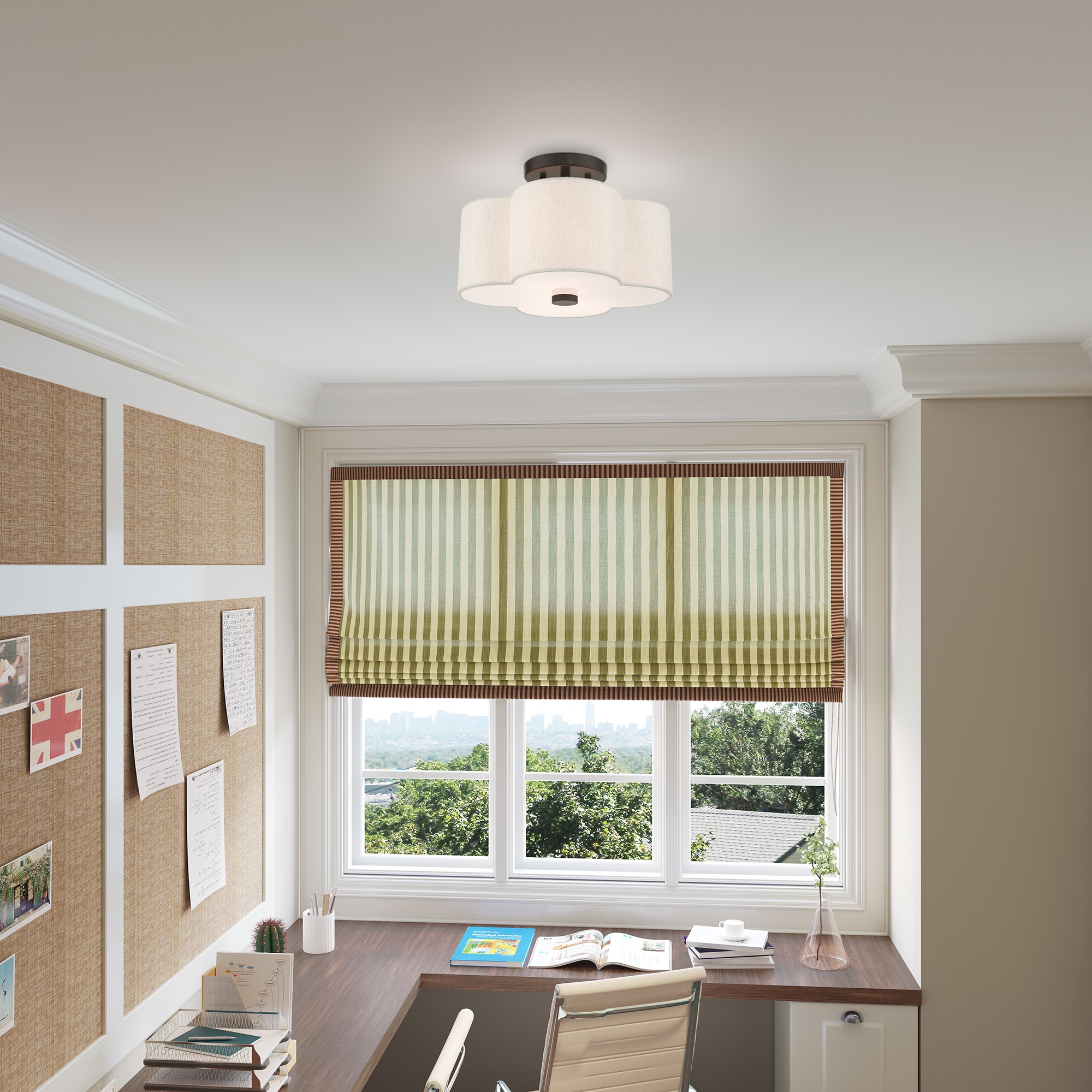 English Bronze Quatrefoil Semi-Flush Mount Ceiling Light