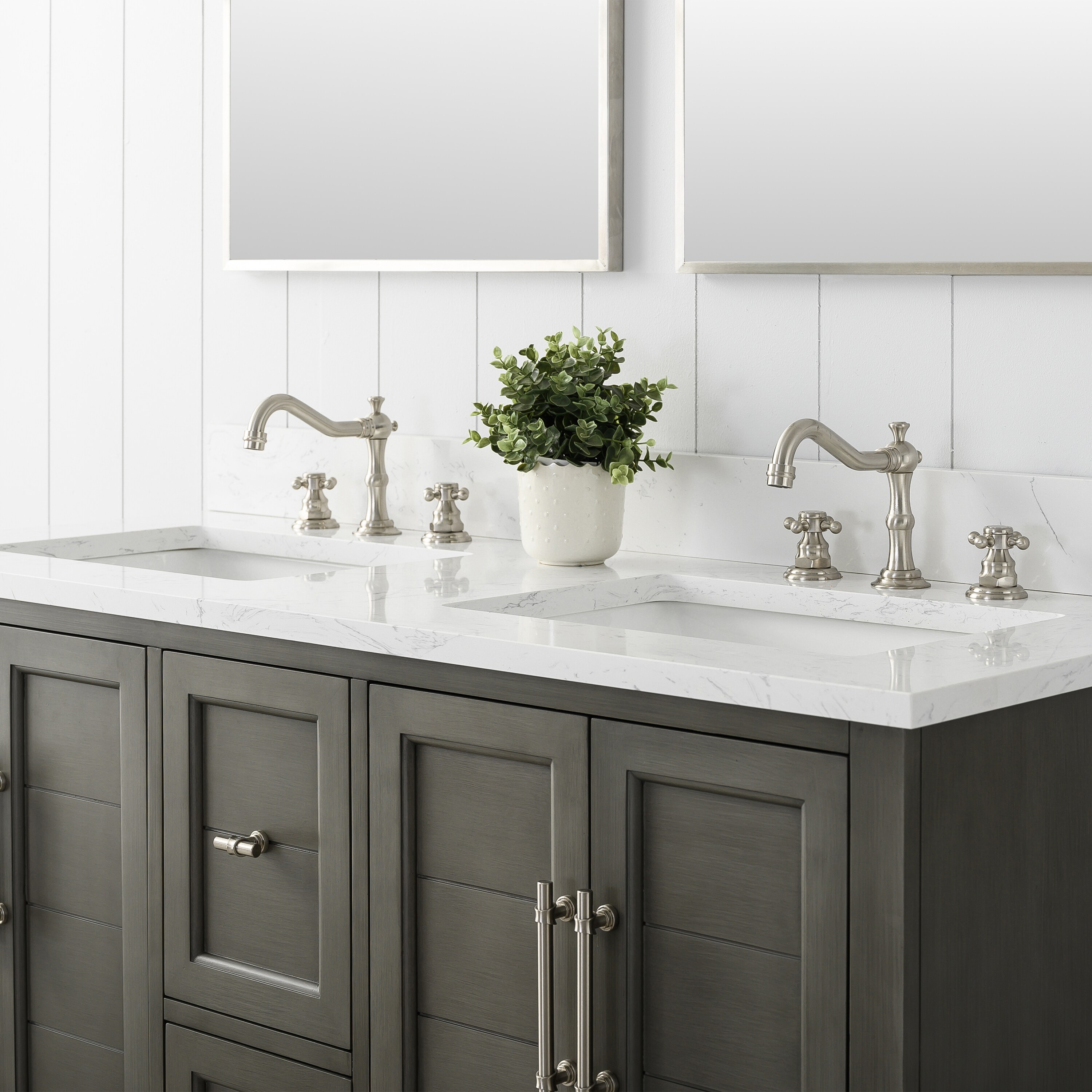 Silver Grey 54" Double Sink Bathroom Vanity with Engineered Marble Top