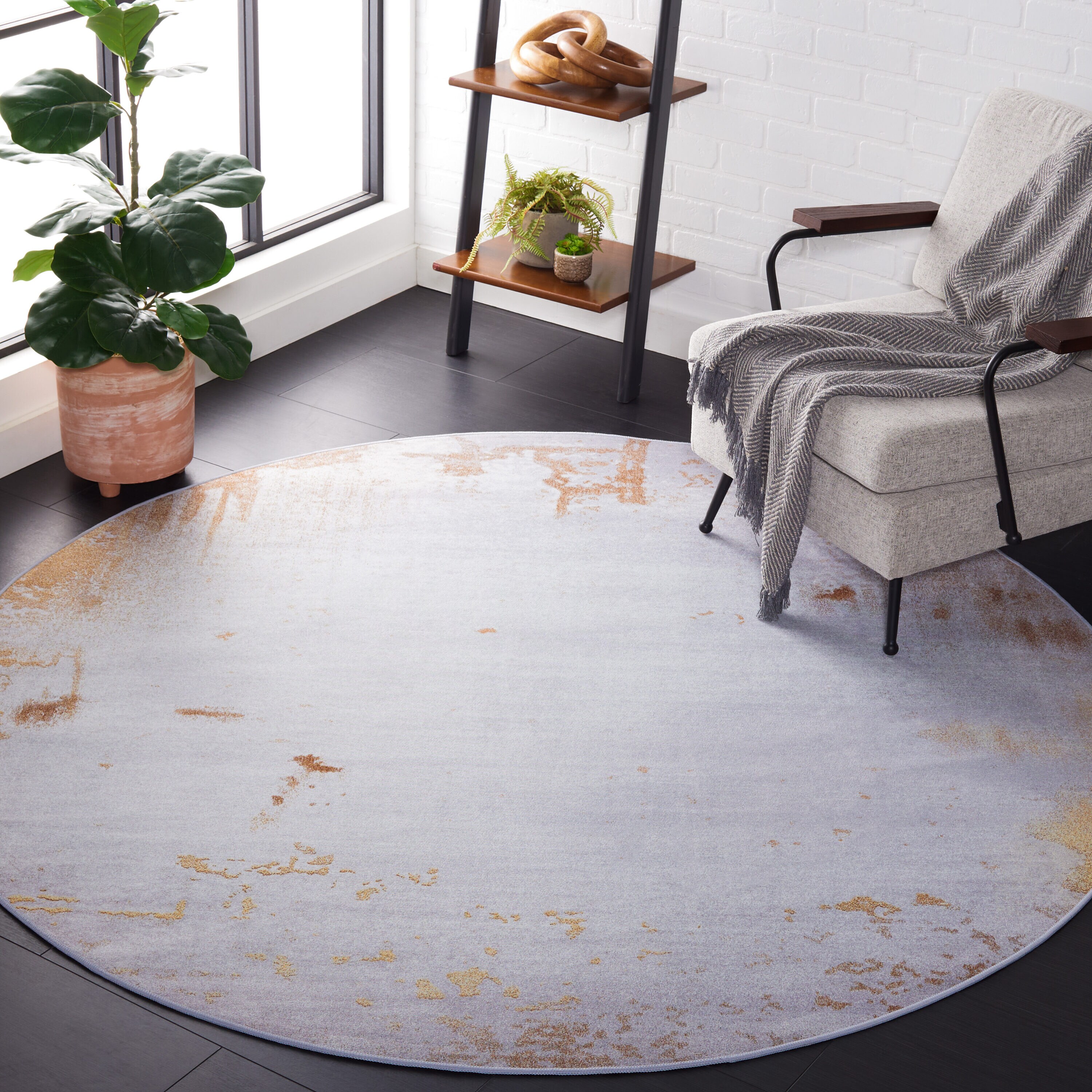 Safavieh TAC802P-6R Tacoma 6 x 6 (ft) Loomed Polyester Gray/Rust Round Indoor Abstract Machine washable Area rug