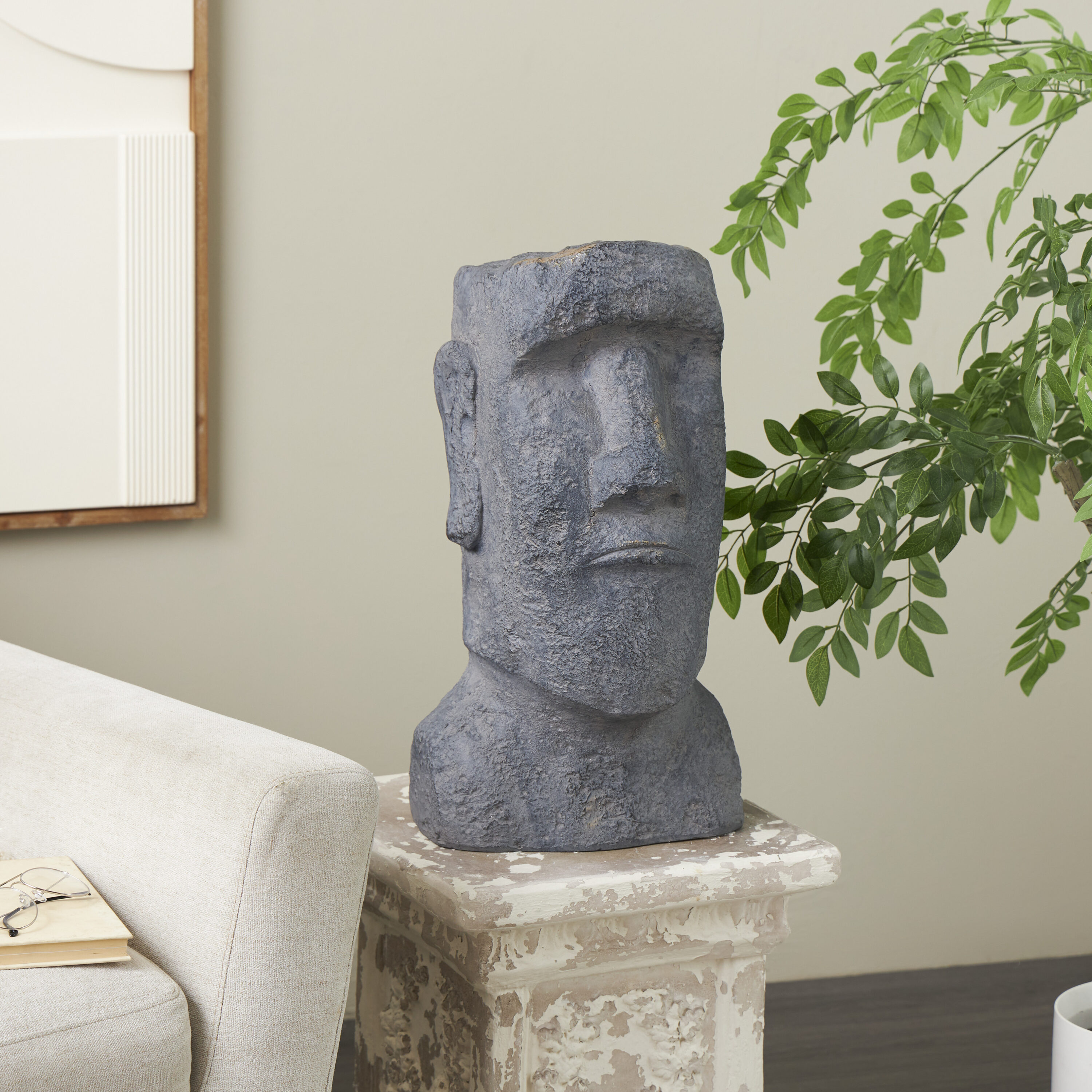 Grayson Lane 822653 21.4-Inches H x 11.4-Inches W Black Easter Island head Garden Statue