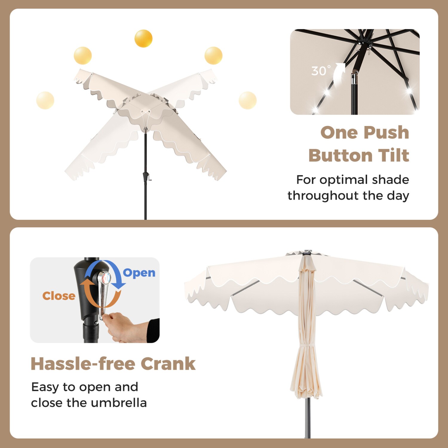 Slickblue 10 feet Metal Push Button Tilt Market Patio Umbrella Lighted ...