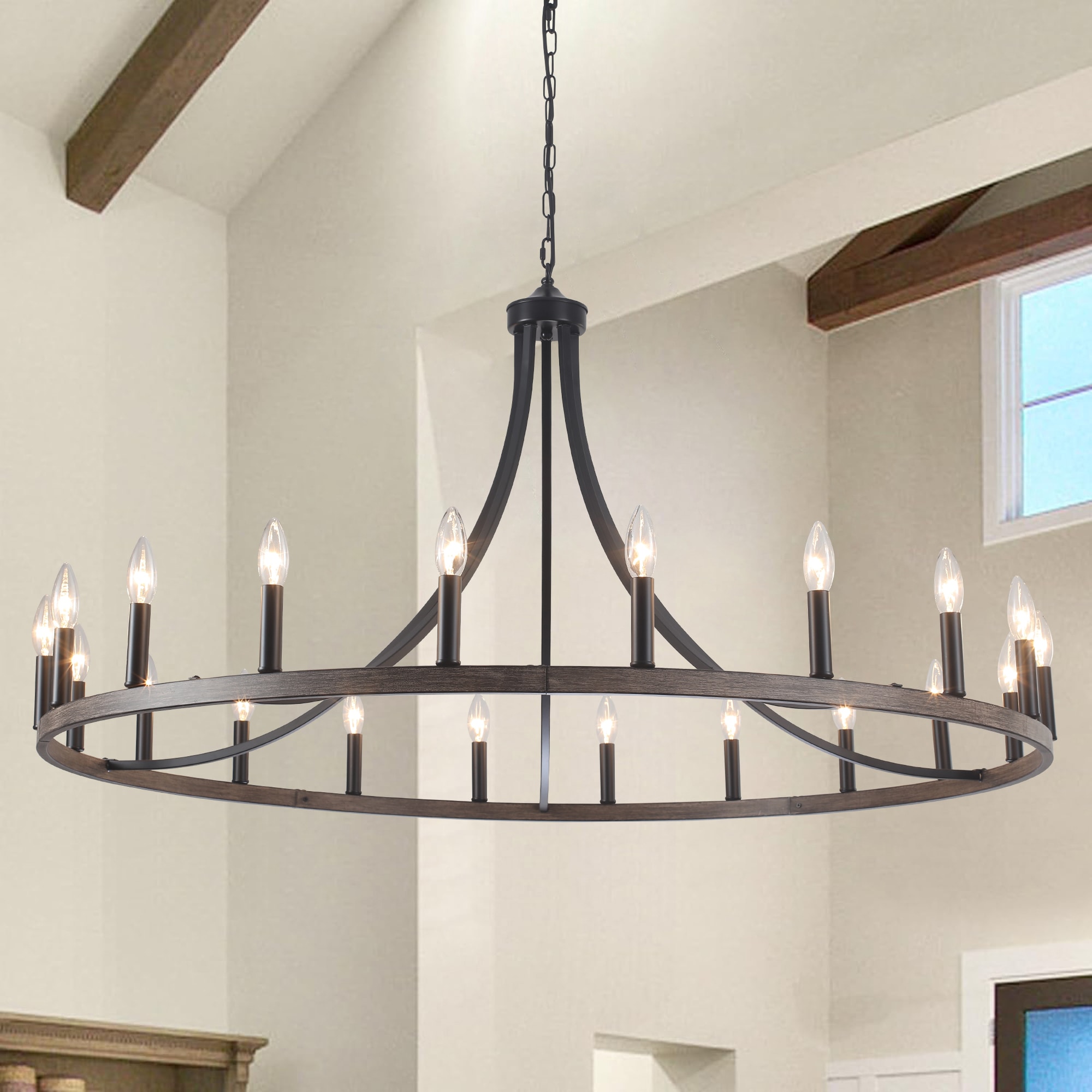 HLJYNJM 20 Light Large Farmhouse Wagon Wheel Chandelier Candle Style Rustic Round Lights Fixture for Kitchen Island