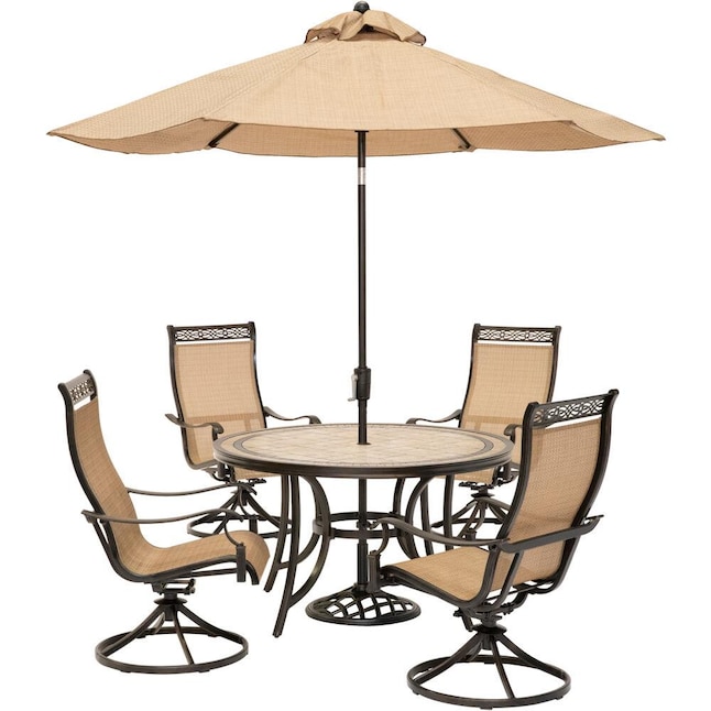 Hanover Monaco 5 Piece Bronze Patio Dining Set With Tan In The Sets Department At Com - Long Patio Table With Umbrella