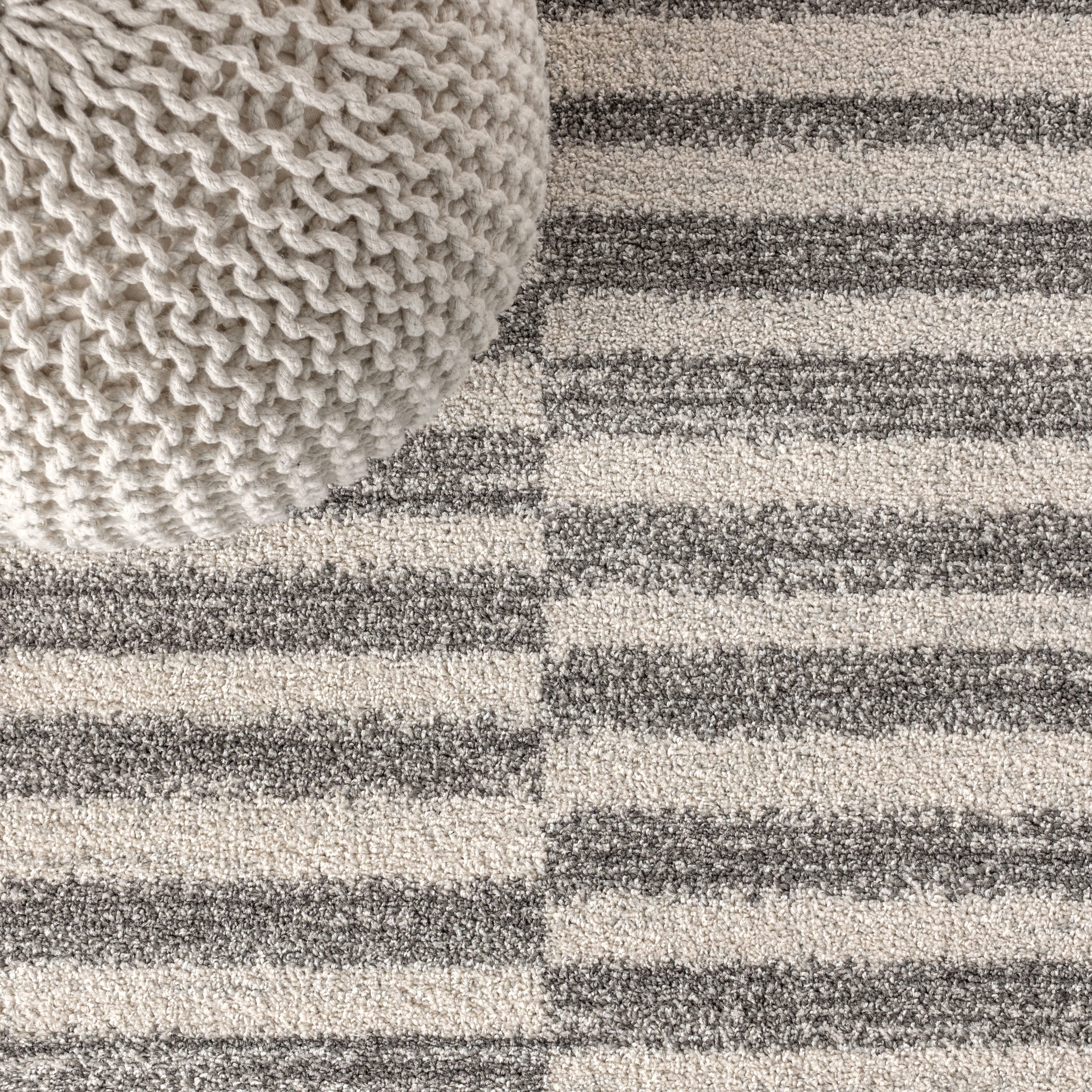 Modern Stripe Gray and Ivory Synthetic 3' x 5' Area Rug