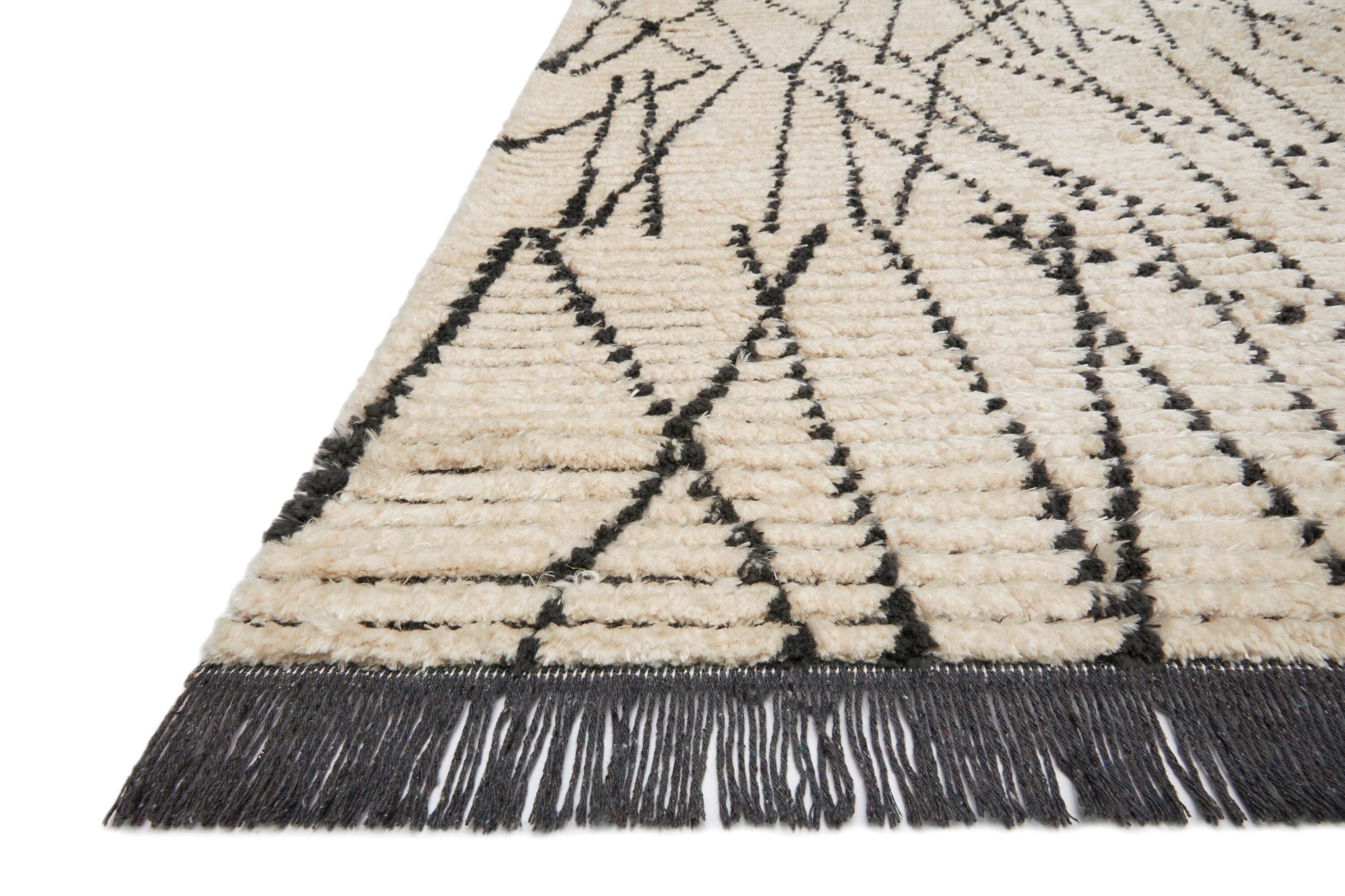 Ivory and Charcoal Abstract Synthetic Reversible Rug 31" x 120"