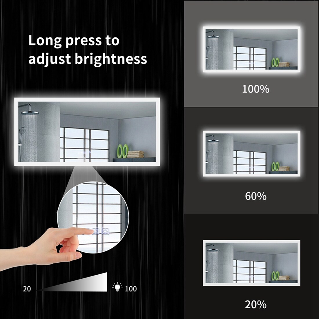 WELLFOR LED Bathroom Mirror 60-in x 28-in Frameless Dimmable Lighted ...