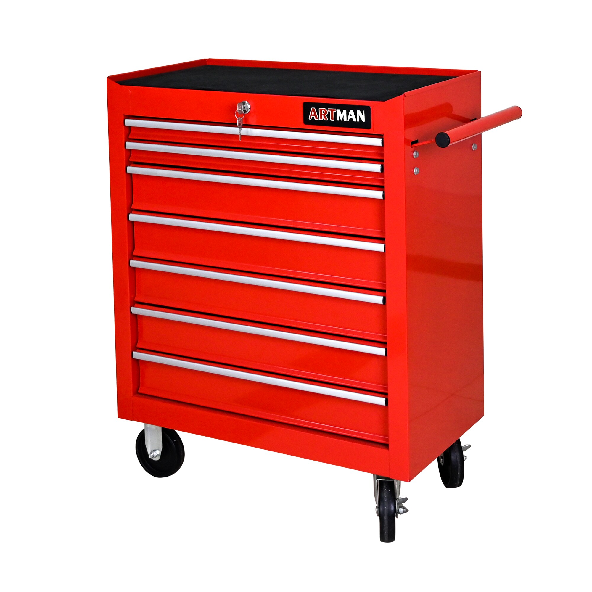 LOVMOR  7 Drawer Ball Bearing Slide Tool Cart Lockable Tool Storage Organizer with Locking Wheels Steel for Garage Workshop Red Sansujyuku sansujyuku.com