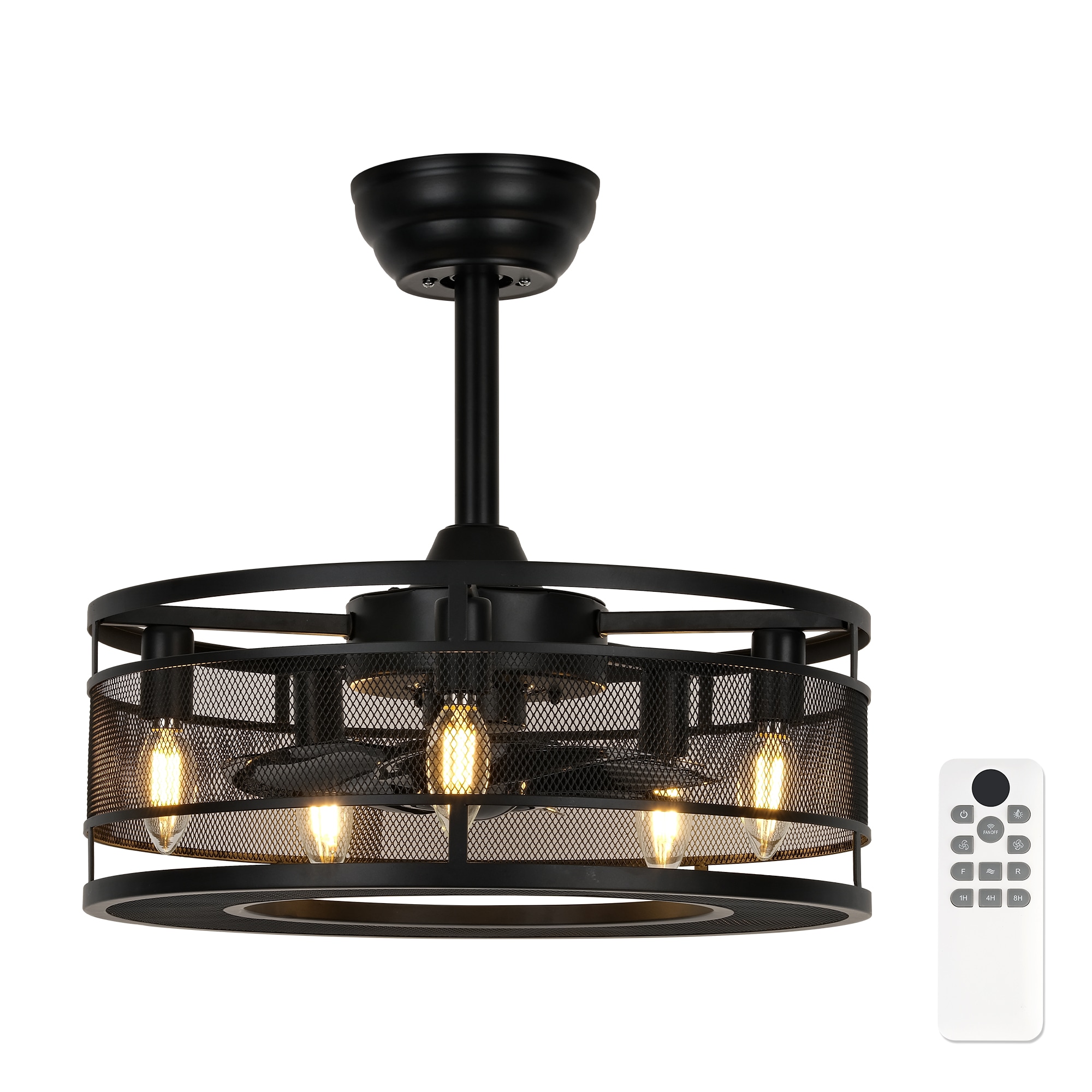 LTMATE LSLT-DCF200-BK18 JAZAVA 17.7-in Black with matte black Blades Cage Ceiling Fan With Light - Remote Included ( 8 -Blade )