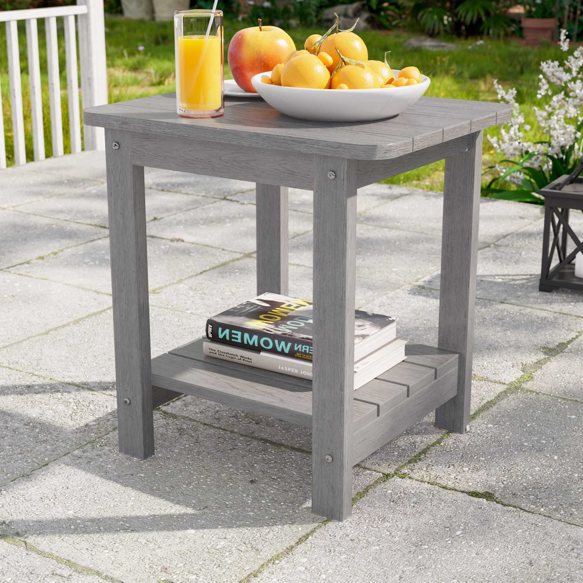 Aok Garden Patio Outdoor Adirondack Plastic Resin Side Table Weather Resistant End Table Light Grey