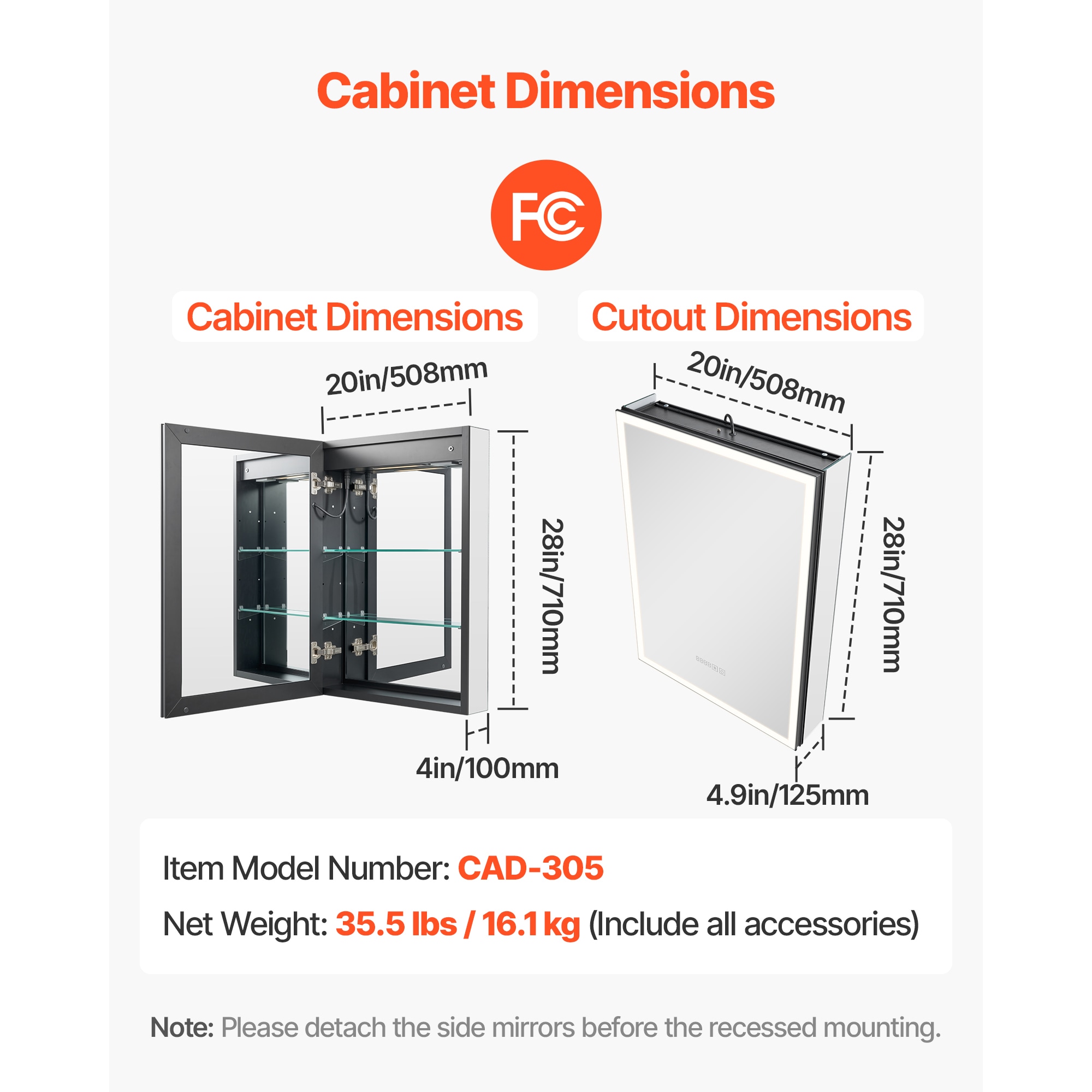 VEVOR LEDJXJJ2028I5DEVE1V1 Bathroom-Wall-Cabinets - View #8