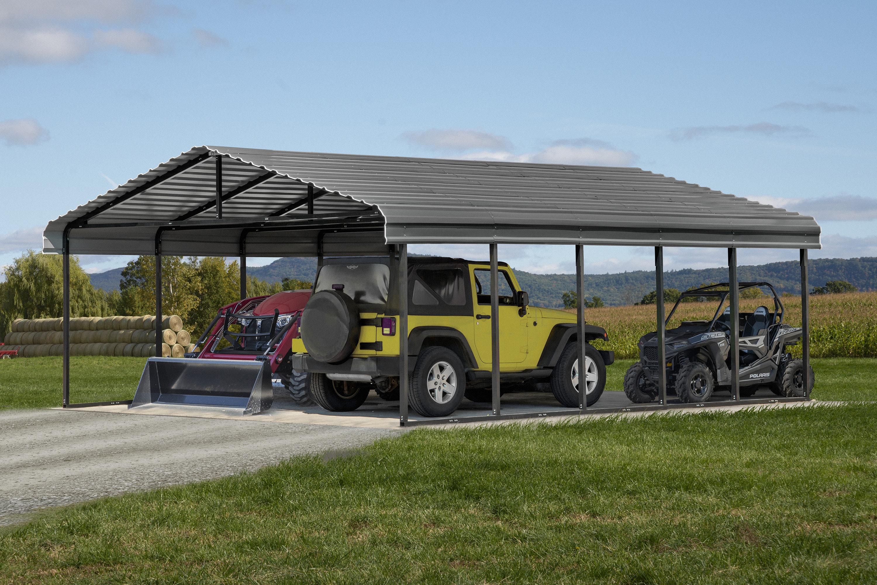 Charcoal Galvanized Steel Carport with Black Frame, 20 ft. x 24 ft.