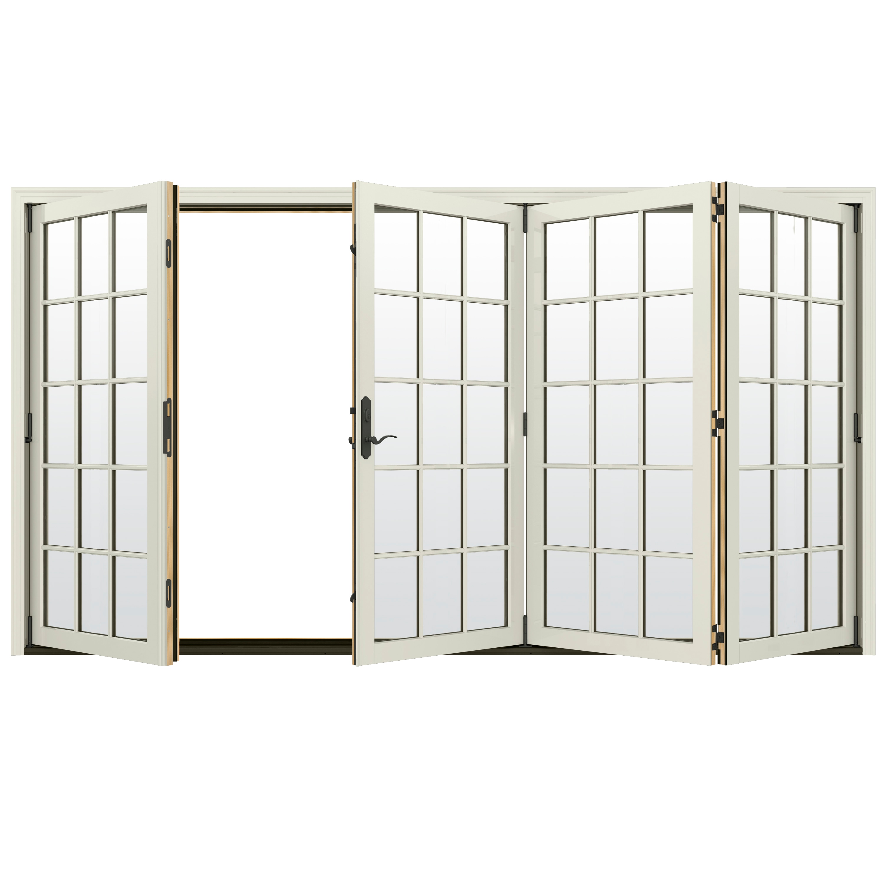 124-in x 80-in Low-e Argon Simulated Divided Light Vanilla Clad-wood Folding Right-Hand Outswing Patio Door in Off-White | - JELD-WEN LOWOLJW247800112