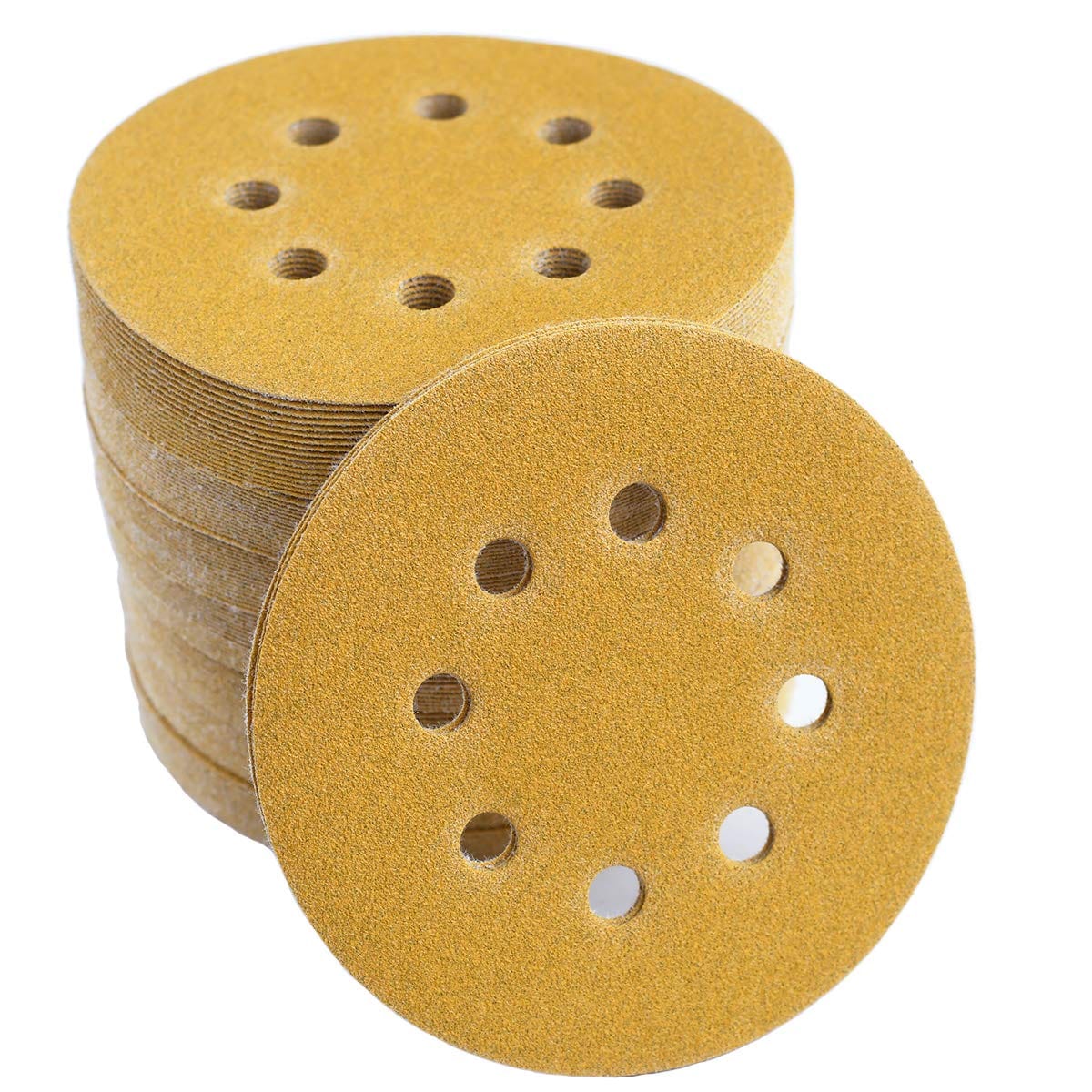 Etokfoks  5 Inch Hook and Loop Sanding Discs with 120 Grit Fused Alumina Grain Pre Punched 8 Holes 100 Pack