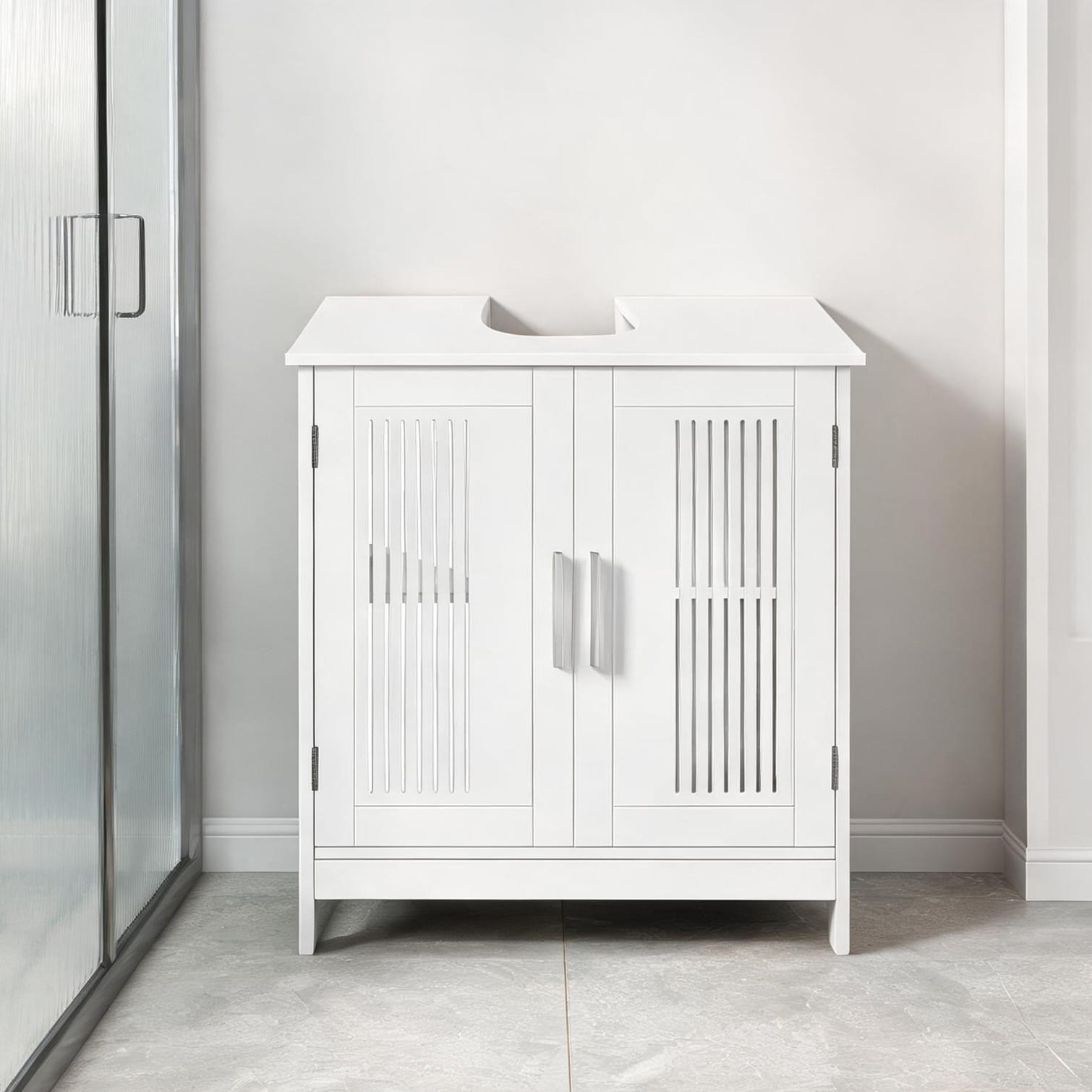 SunJet Cabinet with White MDF and Metal Storage and Shelving Adjustable Design Metal Frame