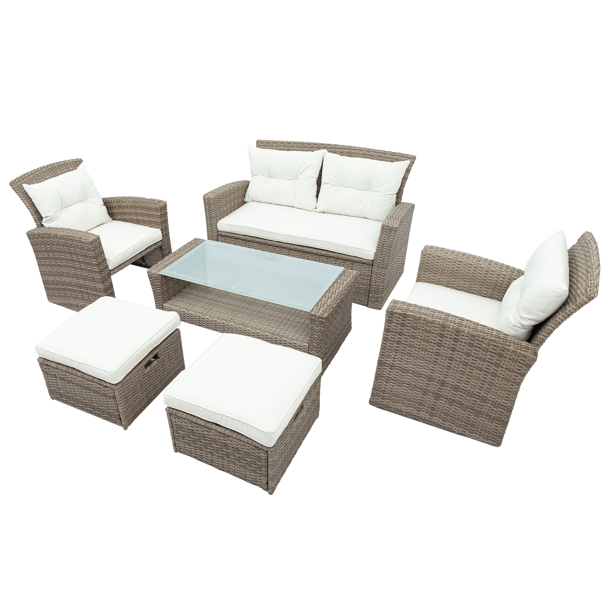 Direct Wicker DWS-298-BE 6 -Piece Wicker 3 Patio Sofa Conversation Set with Beige Cushions