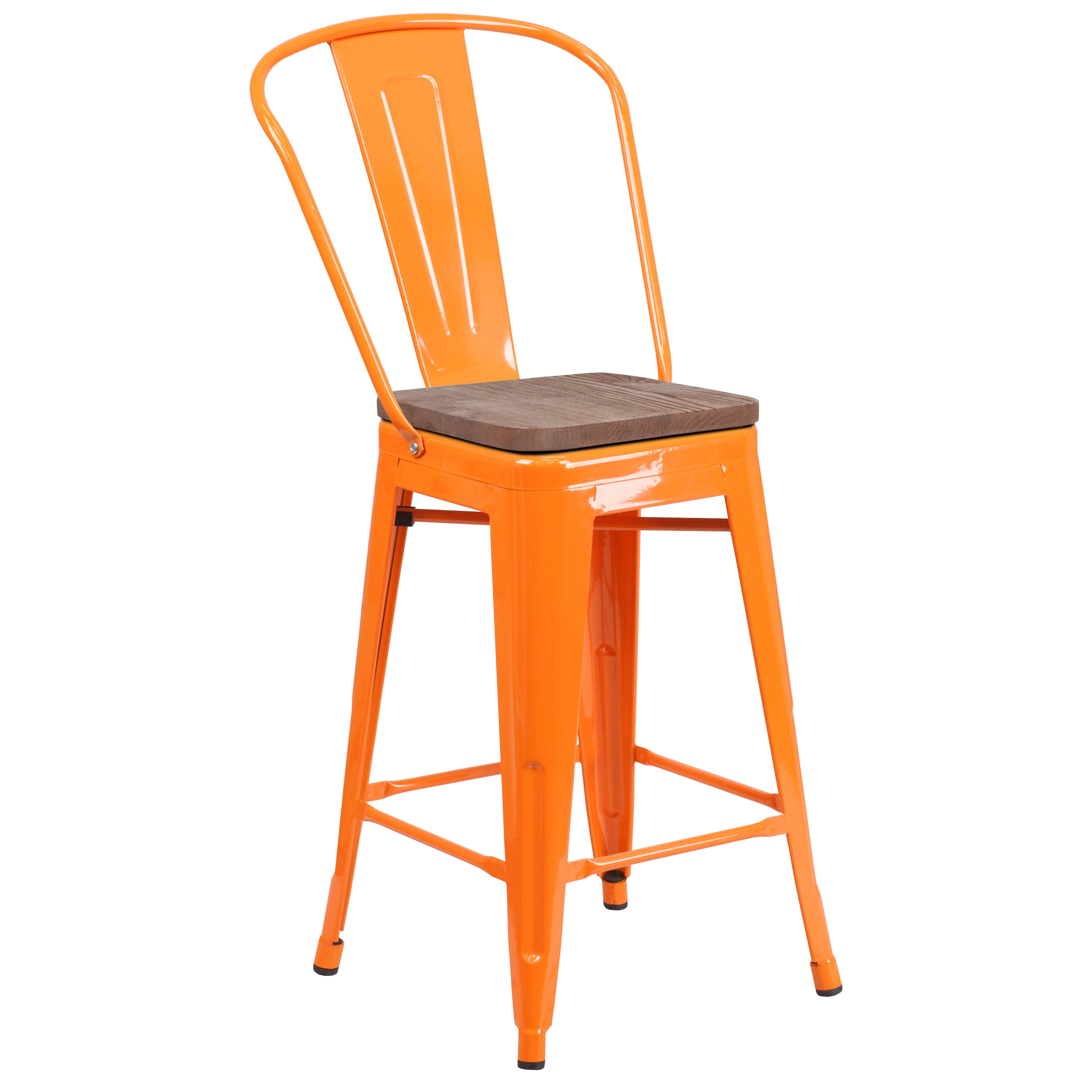 Flash Furniture 889142875949 Orange 24.25-Inches H Counter height Square seat Metal Bar Stool and Back