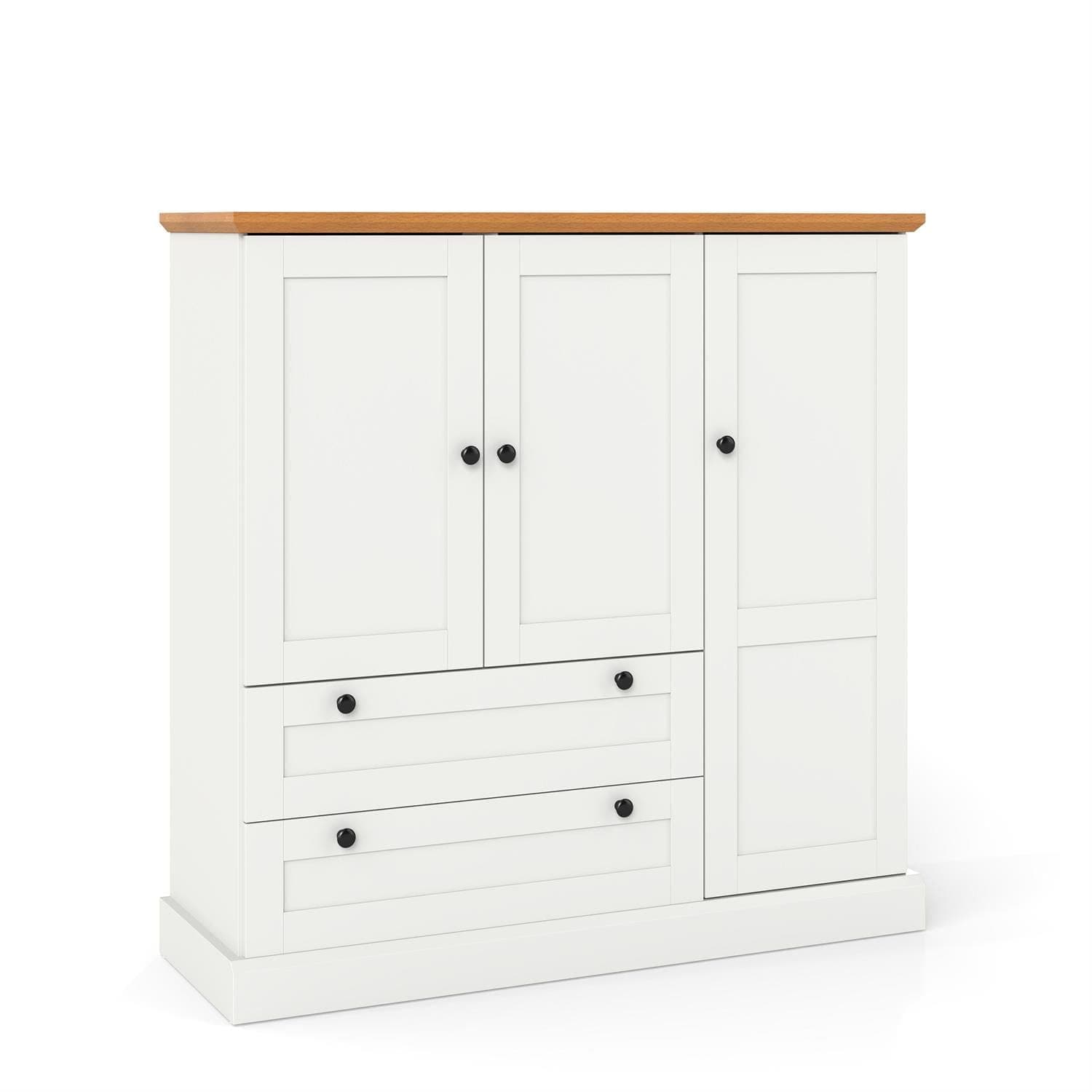 VERYKE 47.5 inch Kitchen Storage Cabinet3-Door 2 Large DrawersRemovable ShelfWhite Natural #3871217203082