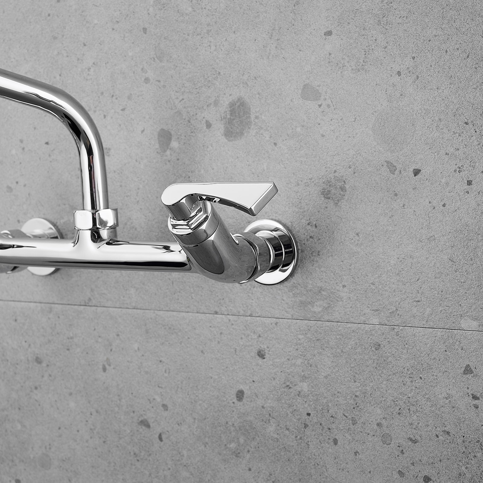 Chrome Double Handle Wall-Mount Kitchen Faucet with Swivel Spout