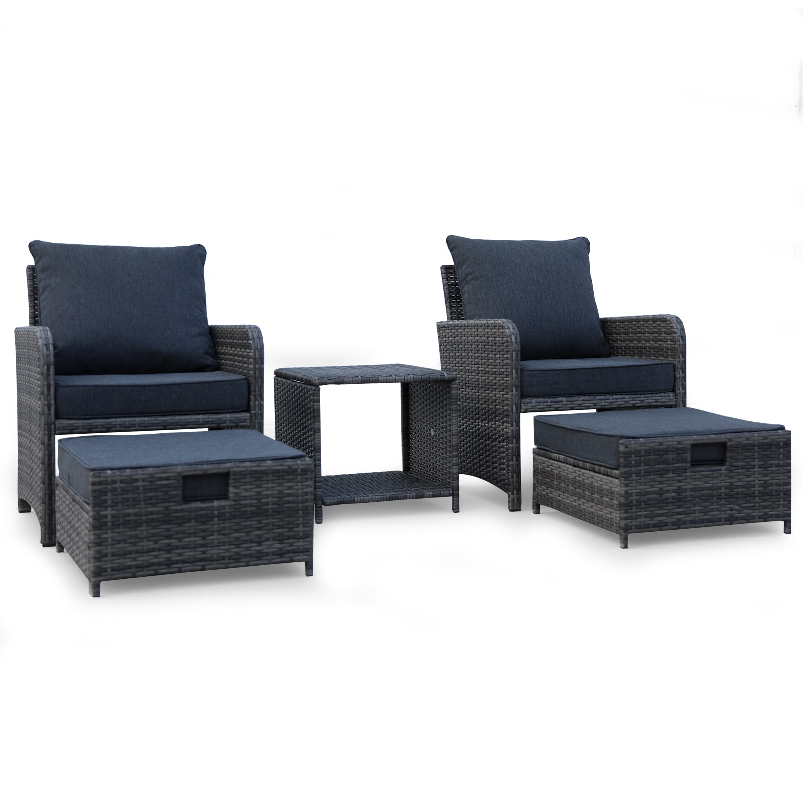CASAINC WFEHAC-01-WH-2S 5 Pieces Wicker Patio Furniture Set Outdoor Patio Chairs 6 -Piece Wicker Patio Conversation Set with Gray Cushions