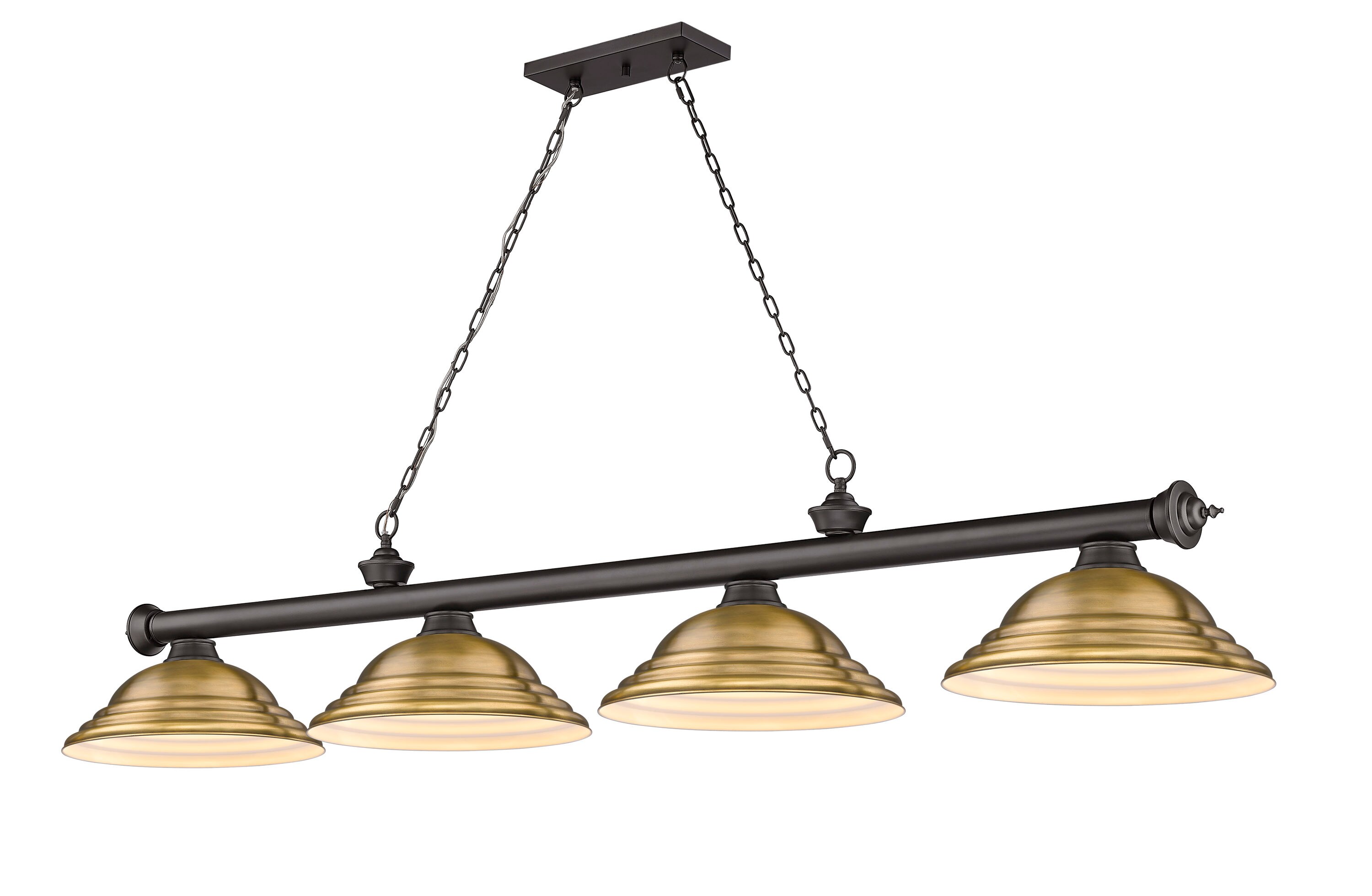 Bronze and Rubbed Brass 4-Light Billiard Pendant with Glass Shades