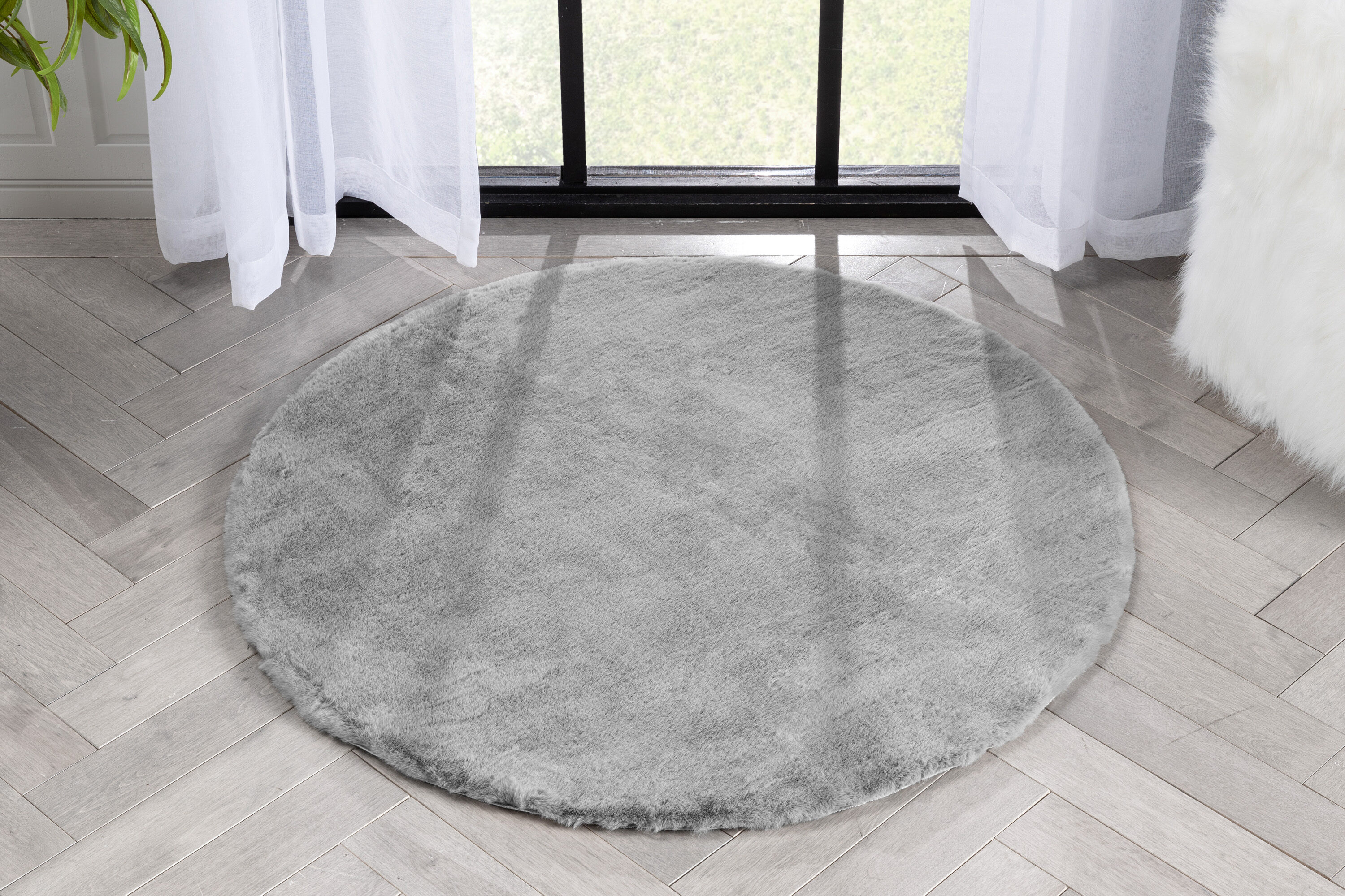 Well Woven OPA-17-3R Opal 3 x 3 (ft) Loomed Polyester Grey Round Indoor Abstract Mid-Century Modern Area rug