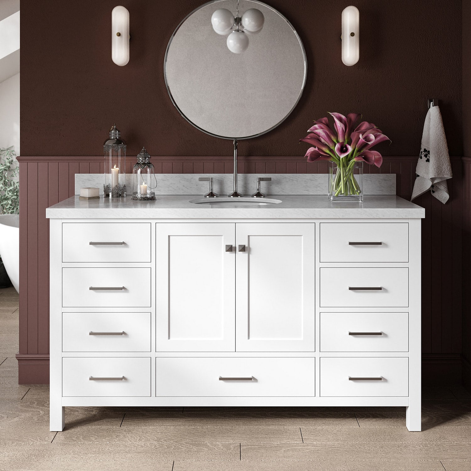 ARIEL A061S-VO-WHT Cambridge 61-in White Undermount Single sink Bathroom Vanity with Carrara White Marble Natural marble Top