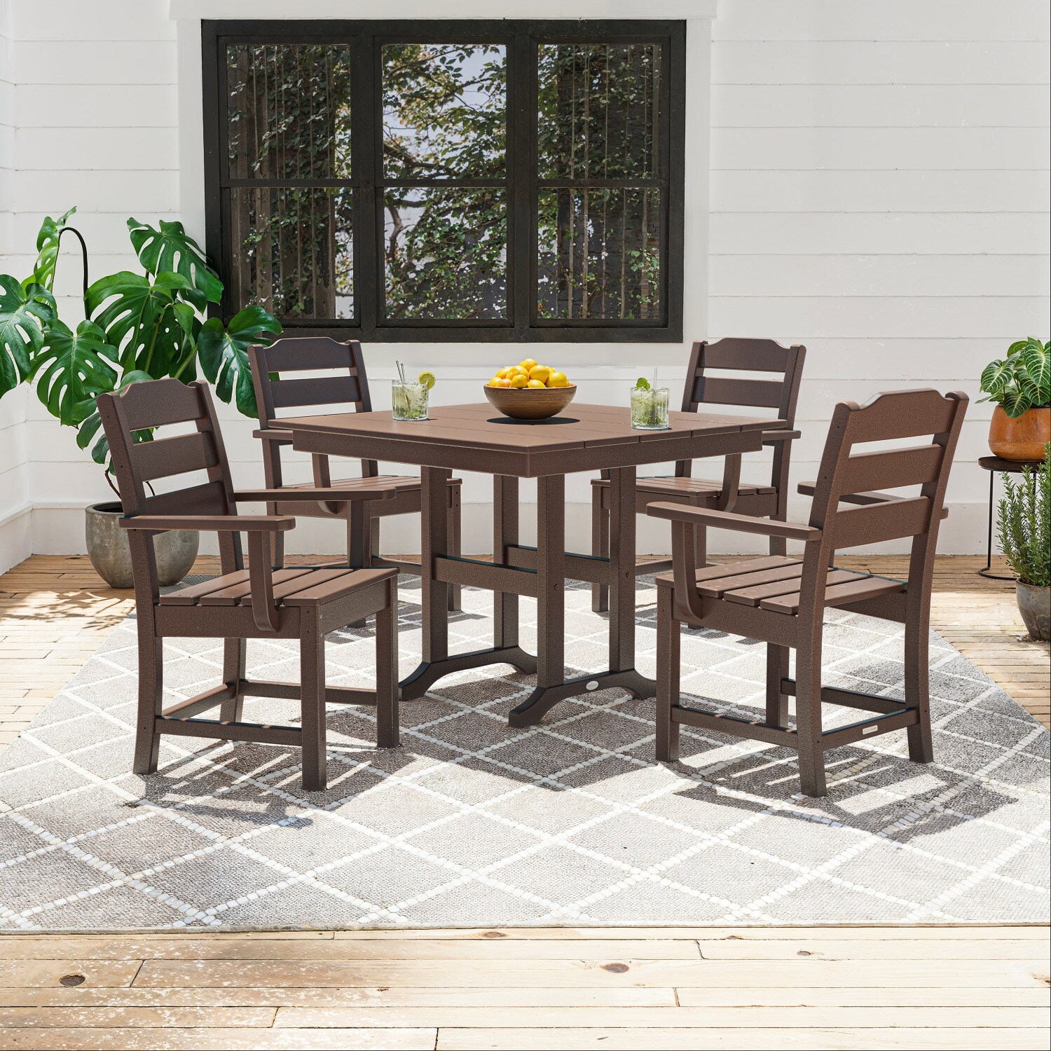 allen + roth by POLYWOOD Oakport 5Piece Brown Patio Dining Set Plastic