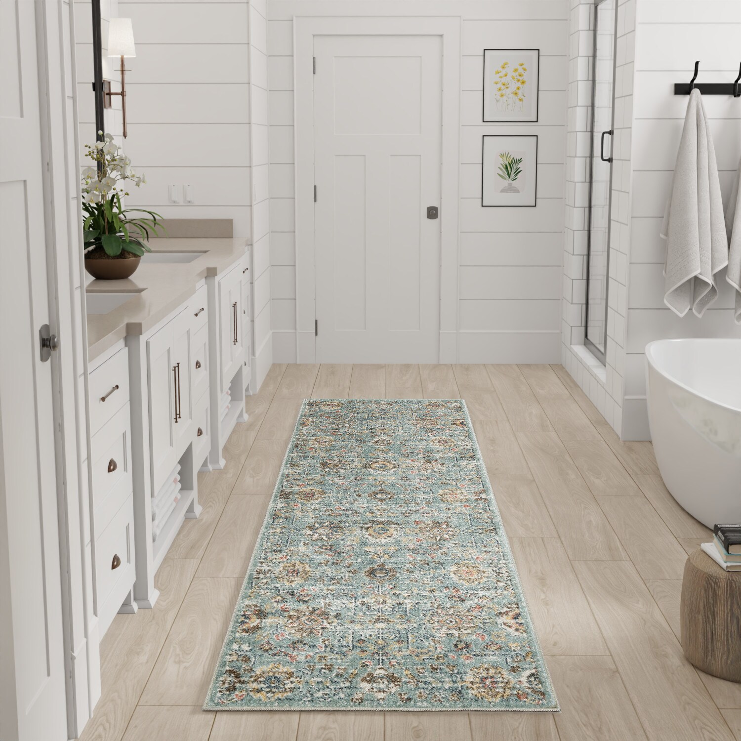 Nourison Home 099446993311 Washable Decor 2 x 6 (ft) Polyester Blue Rectangular Indoor Medallion Machine washable Runner rug
