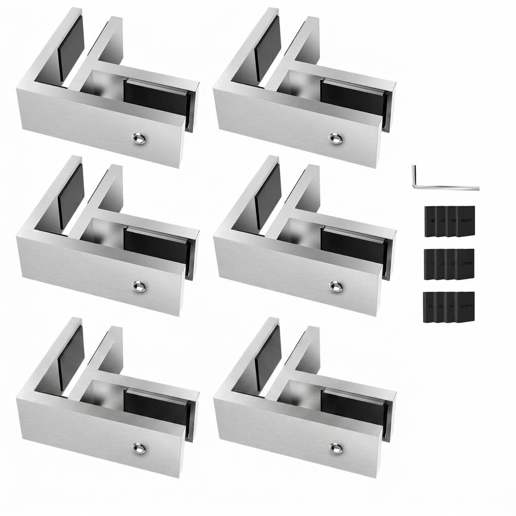 Etokfoks  4 Pack Stainless Steel 316 Marine Grade Railing Glass Clamp 90 Degree Brushed Finish for Pool Fence Balcony Deck