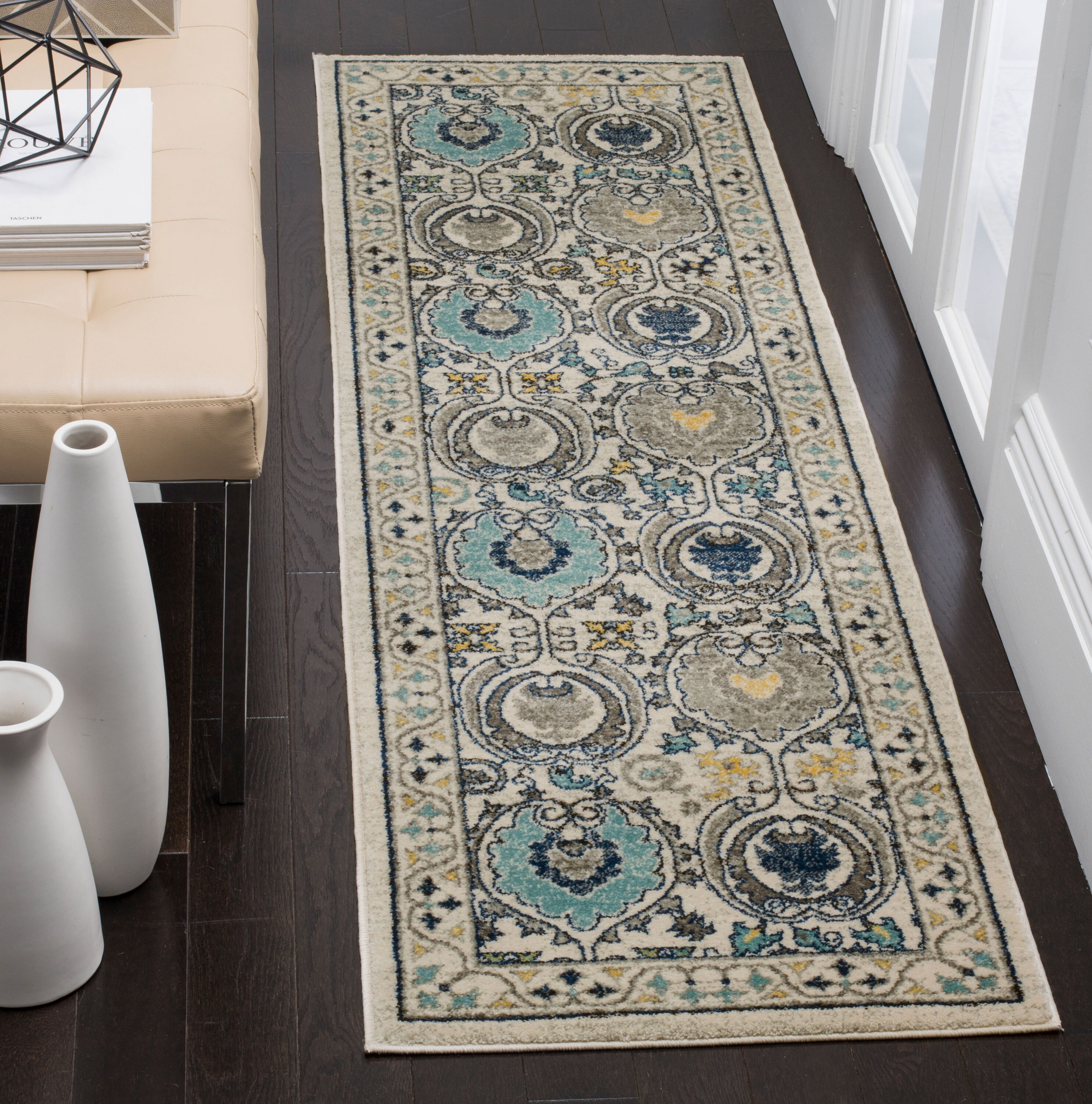 Safavieh EVK251D-29 Evoke Malaga 2 x 9 (ft) Loomed Synthetic Ivory/Gray Rectangular Indoor Floral/Botanical Global Runner rug
