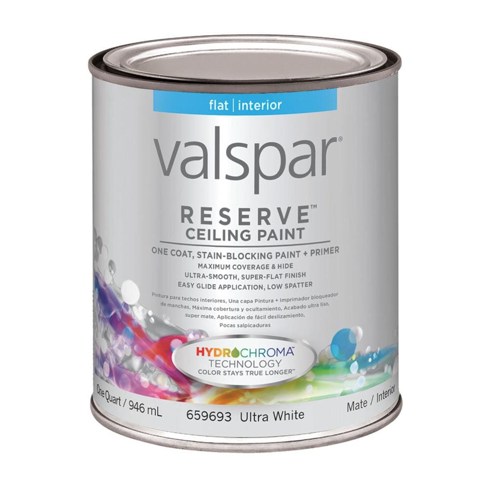 Valspar 007.0659693.005 Reserve Flat Ceiling White Tintable Latex Interior Paint + Primer (1-quart)
