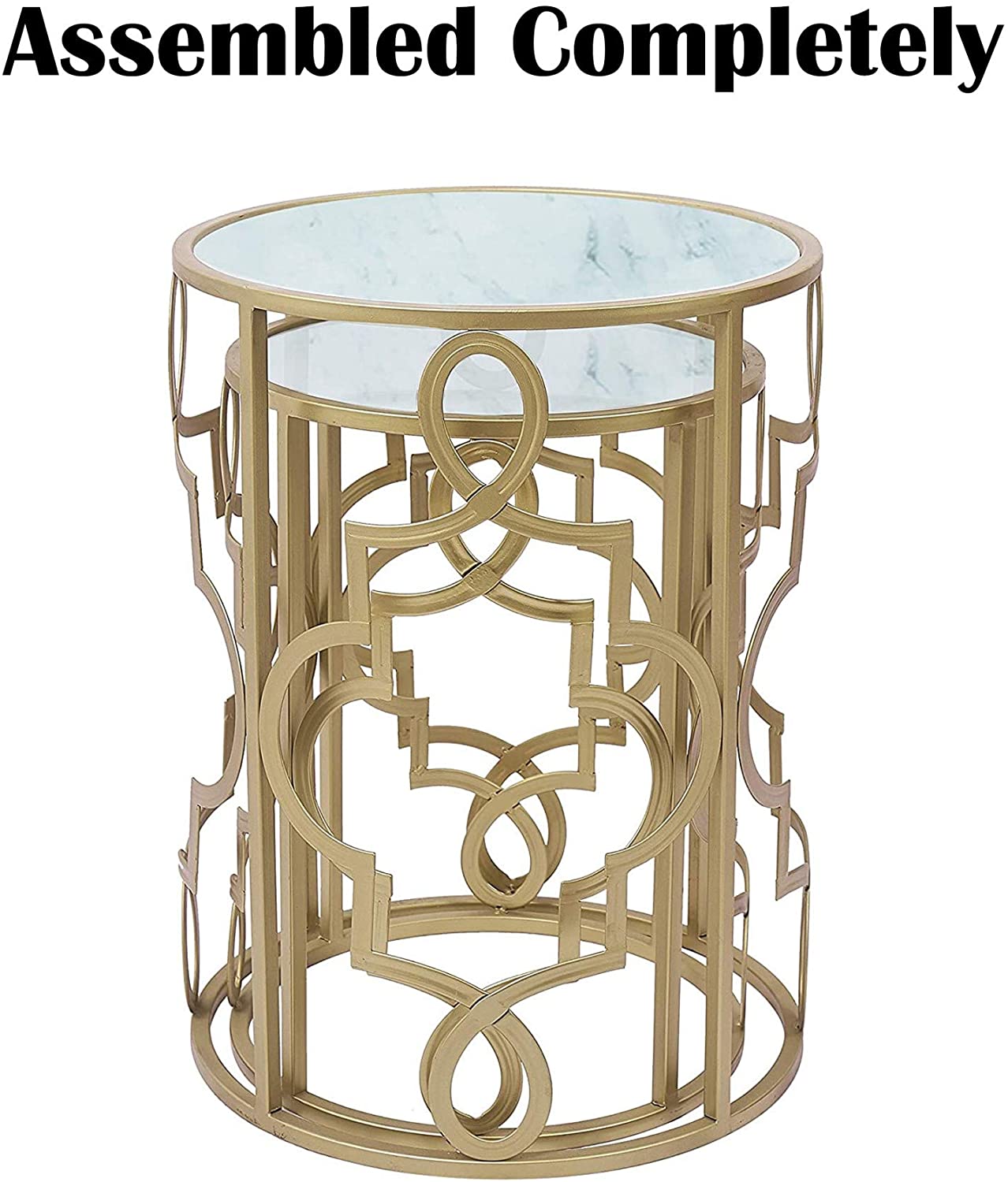 HAWOO 16.5-in W x 22.5-in H White, Gold Stone Round Modern End Table ...