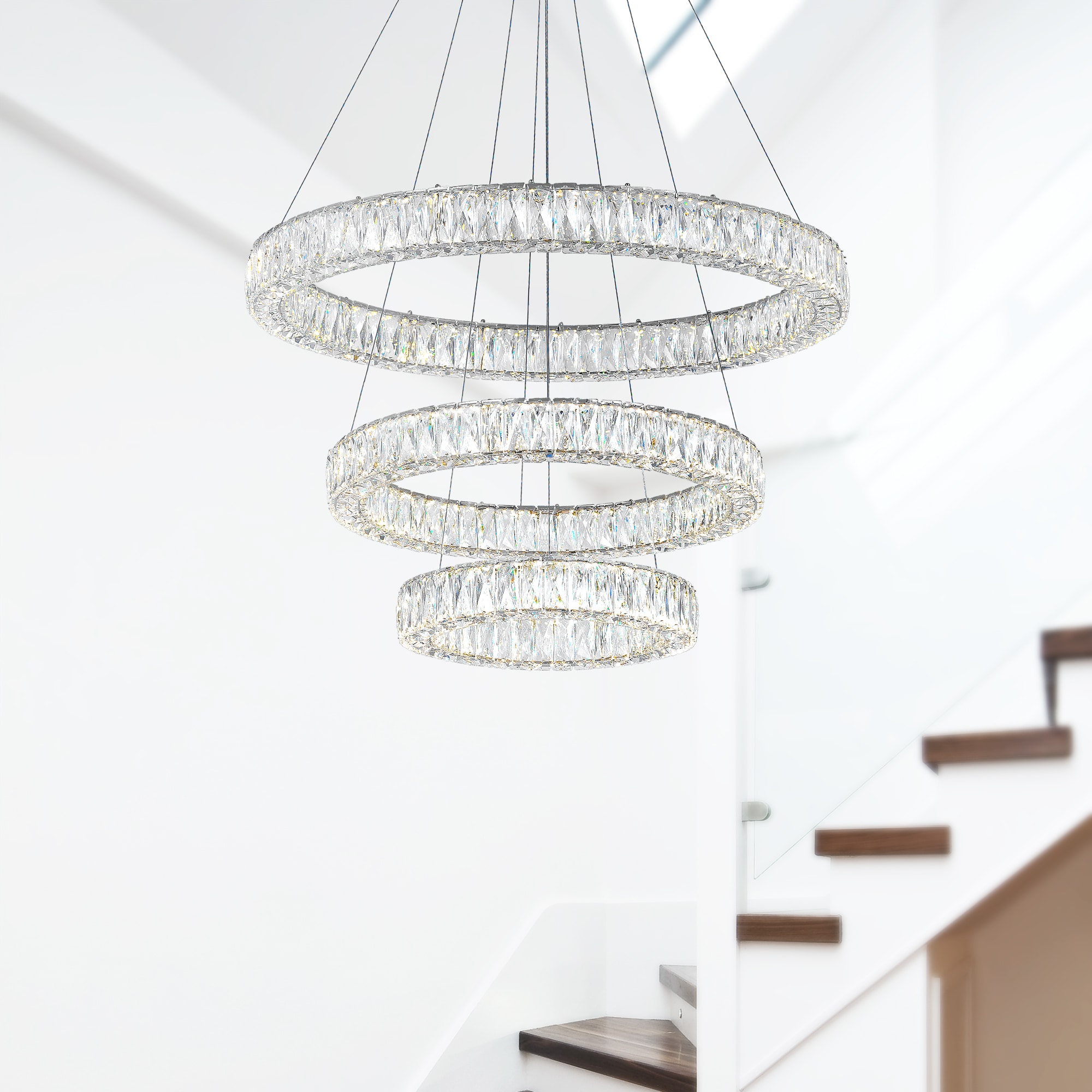 Madeline 3-Ring Chrome Crystal LED Chandelier 32"