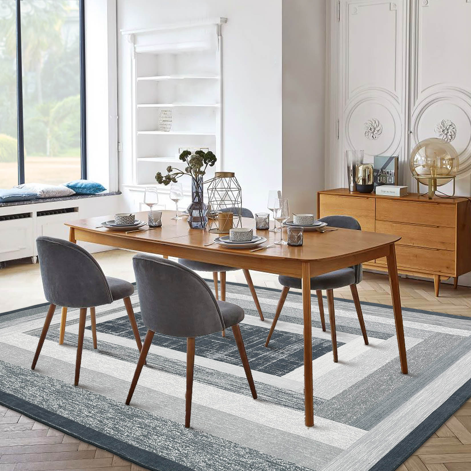 Garvee YXY-LO-PHO-15H8Q2CG 8 x 10 (ft) Loomed Polyester Gray Rectangular Indoor Geometric Mid-Century Modern Machine washable Area rug