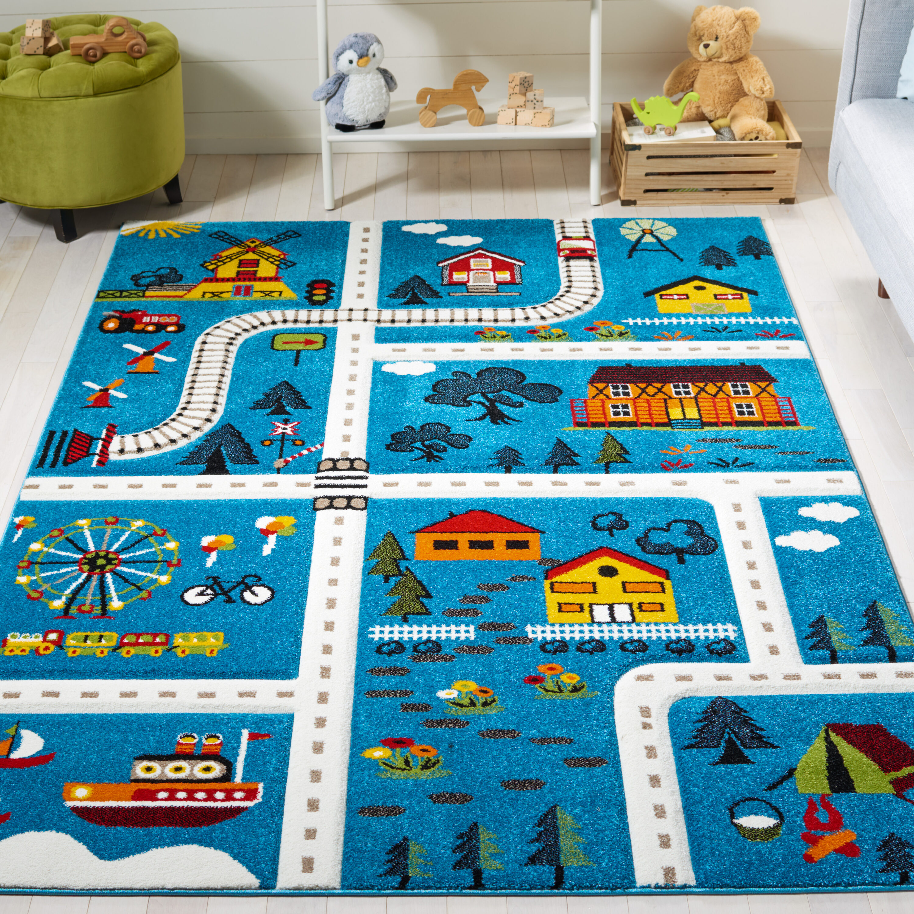 Carousel Kids 197M Blue/Beige 4ft x 6ft Small Rectangle Rug