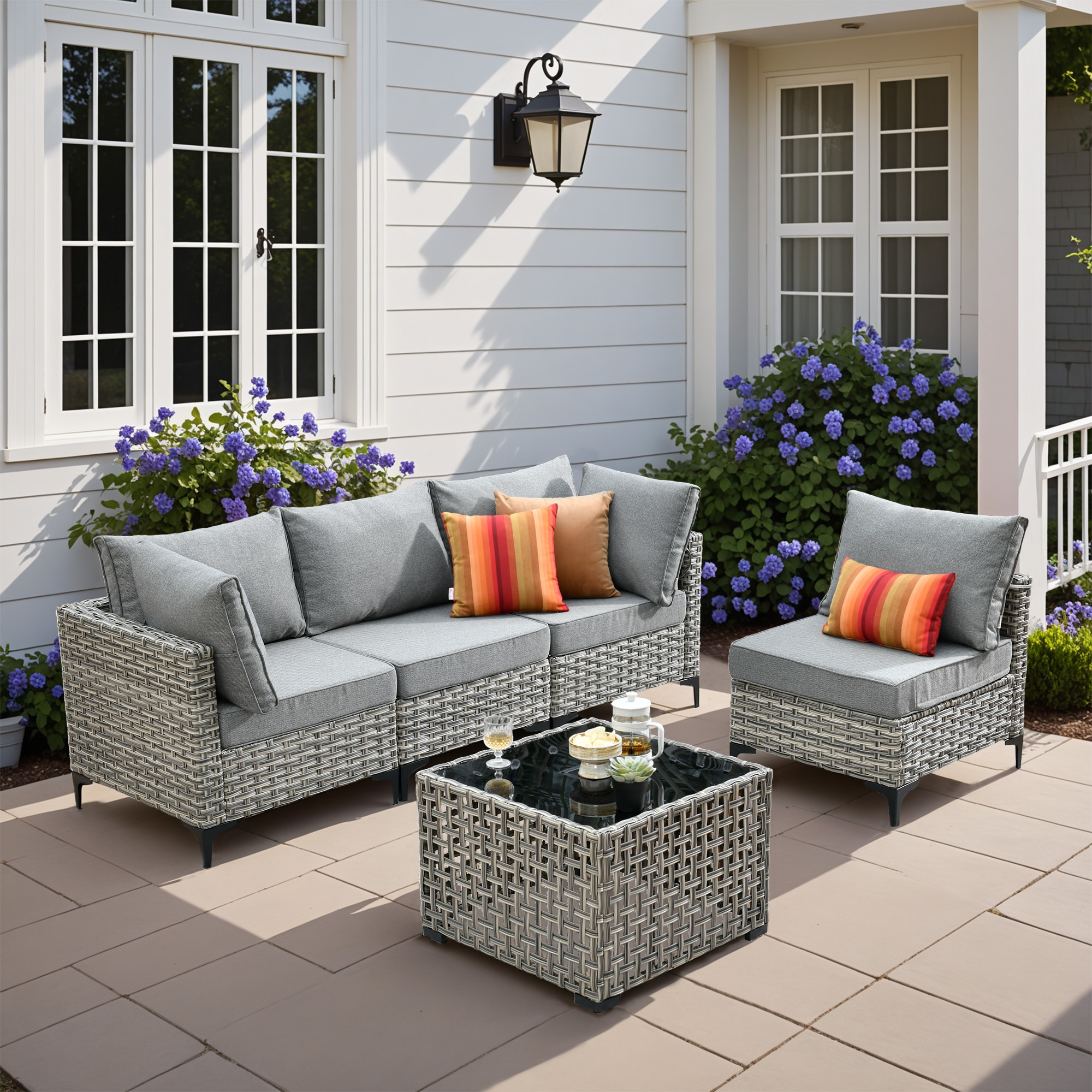 ALTRIGUS 6L-SKT205-AL 5 -Piece Wicker Patio Sofa Conversation Set with Dark Gray Cushions