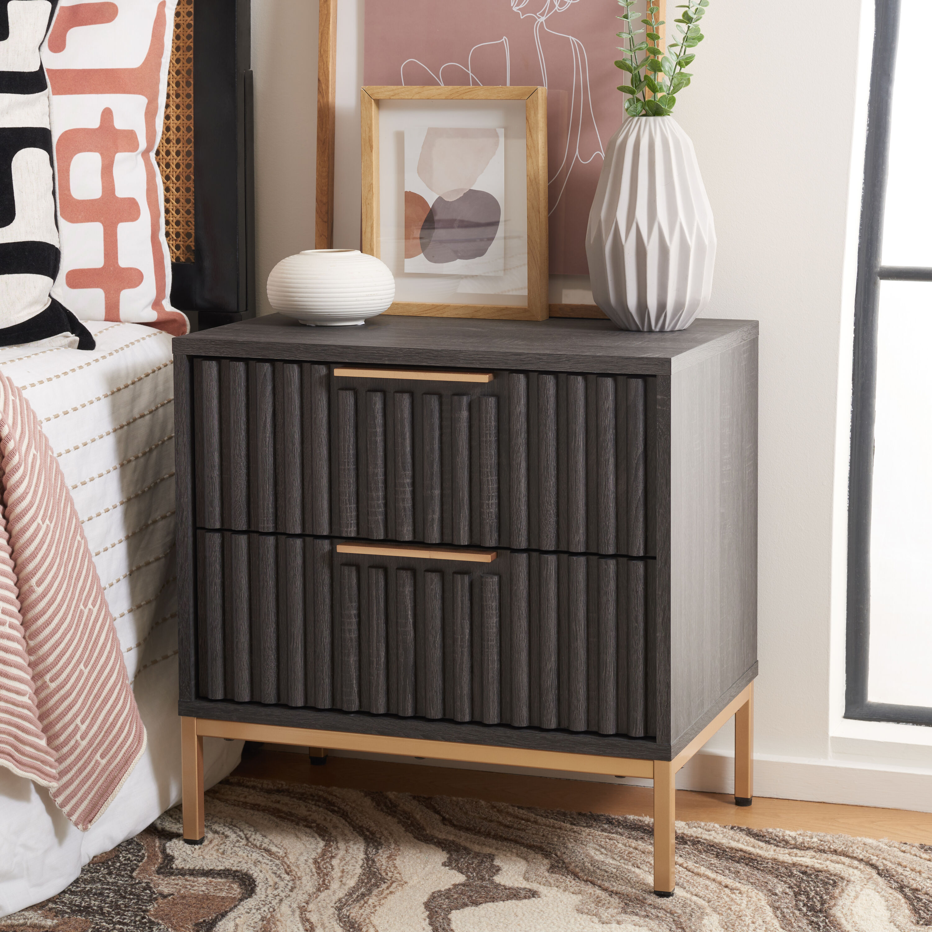 Safavieh NST9605E Lylia Distressed Black/Gold Nightstand