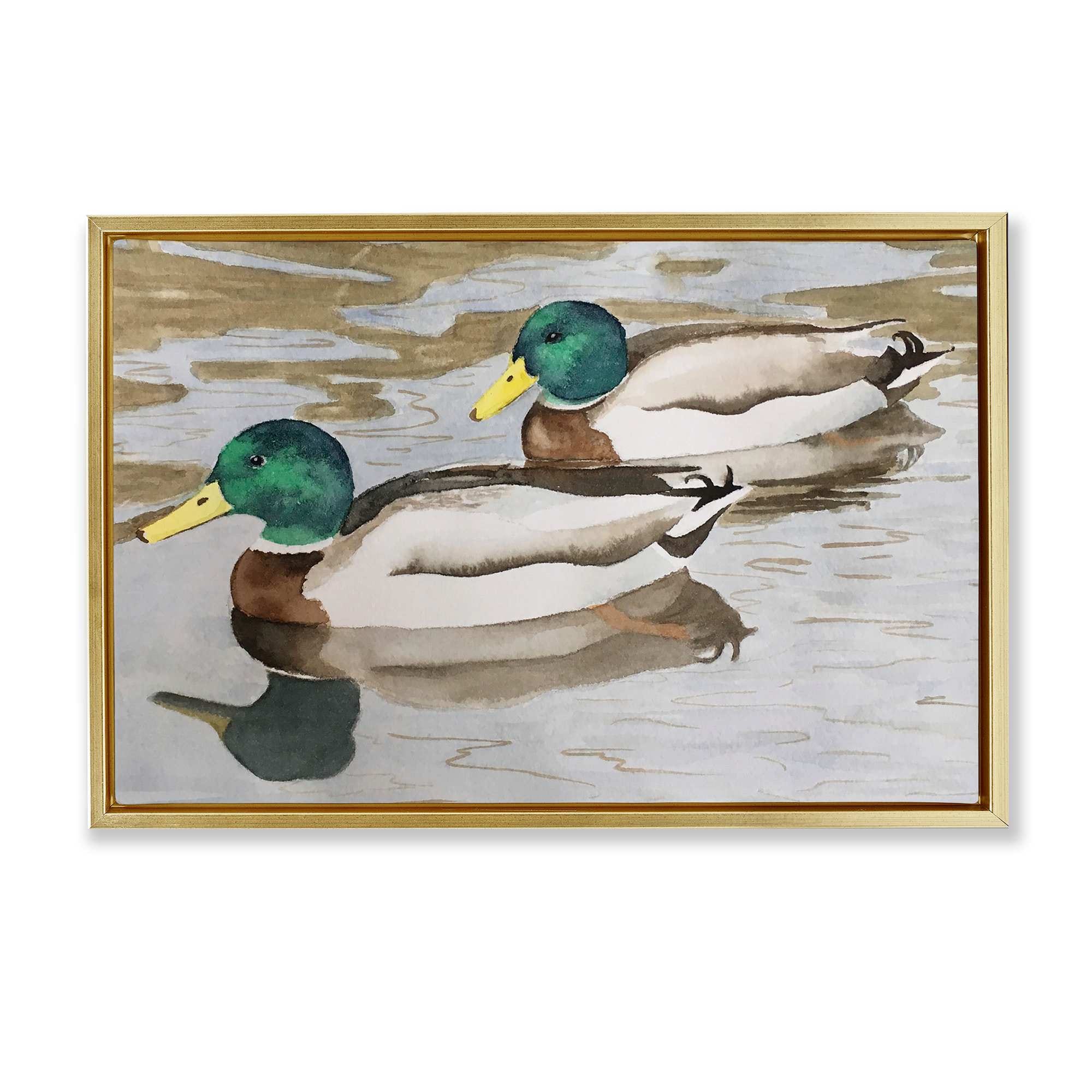 Stupell Industries BS-571-FFG-16X24 Mallard Ducks Pair Gold Framed Floater Canvas Wall Art By Stephanie Fielden 25 x 17