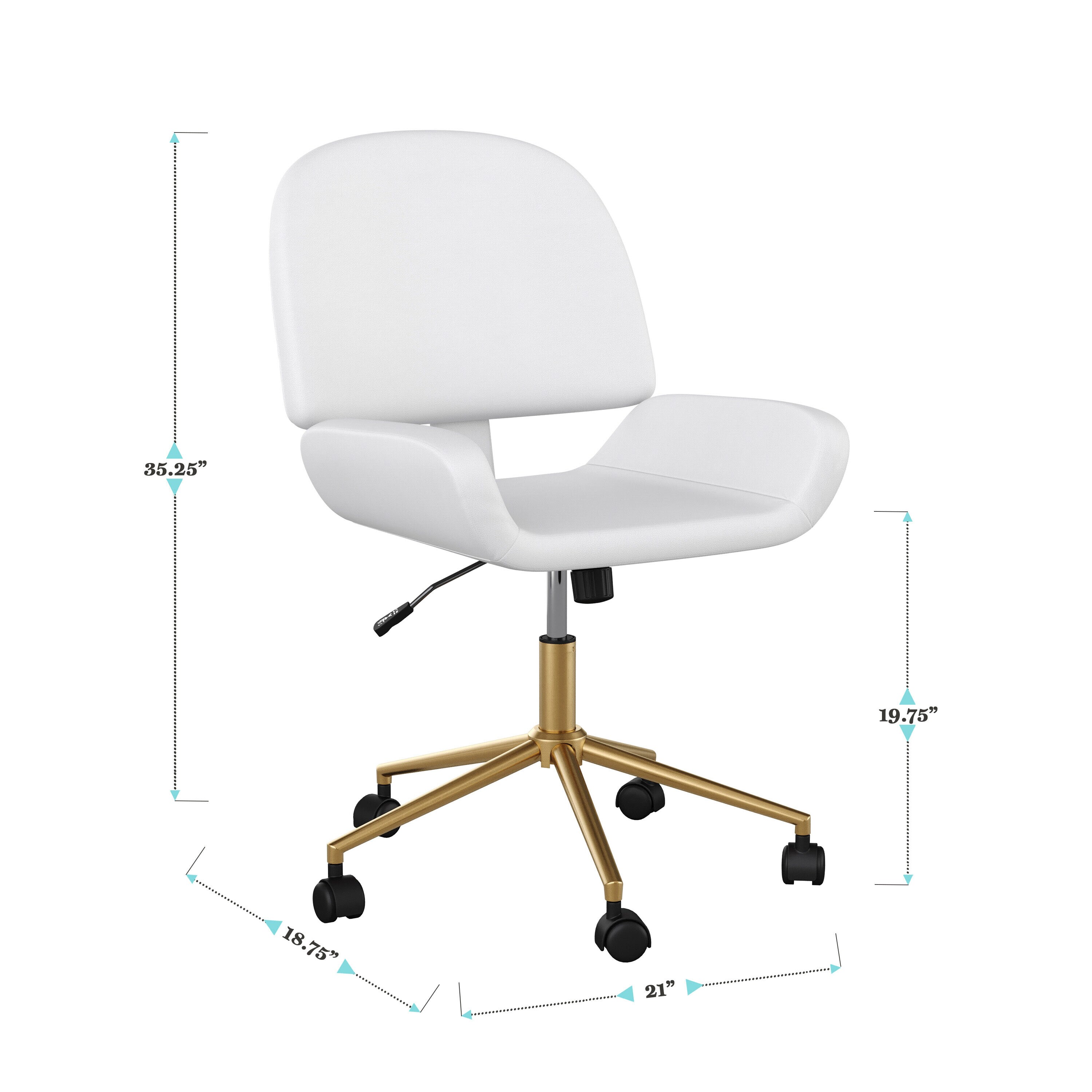 White Faux Leather Armless Swivel Office Chair with Brass Base
