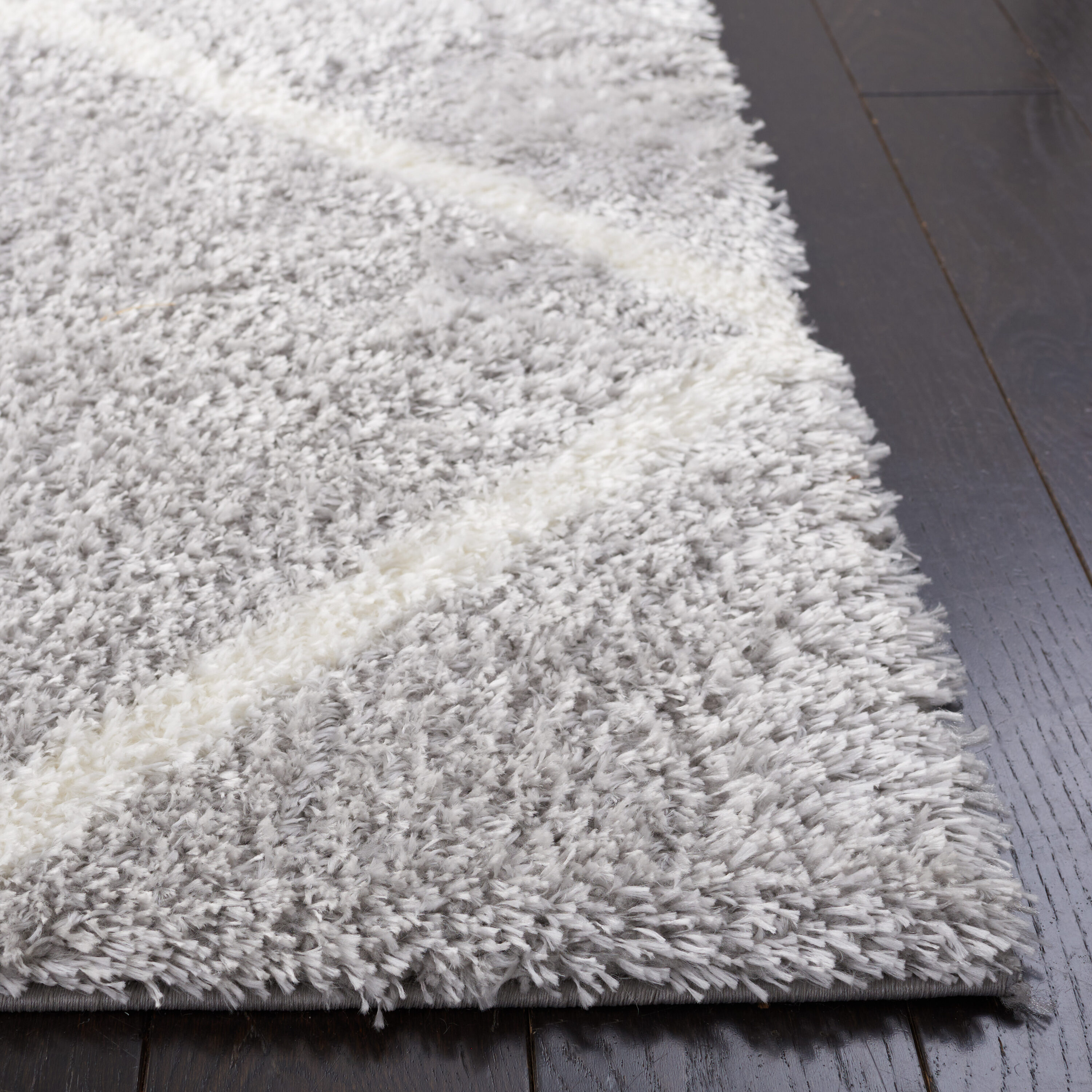 Light Grey and White Rectangular Shag Area Rug 5' x 7'