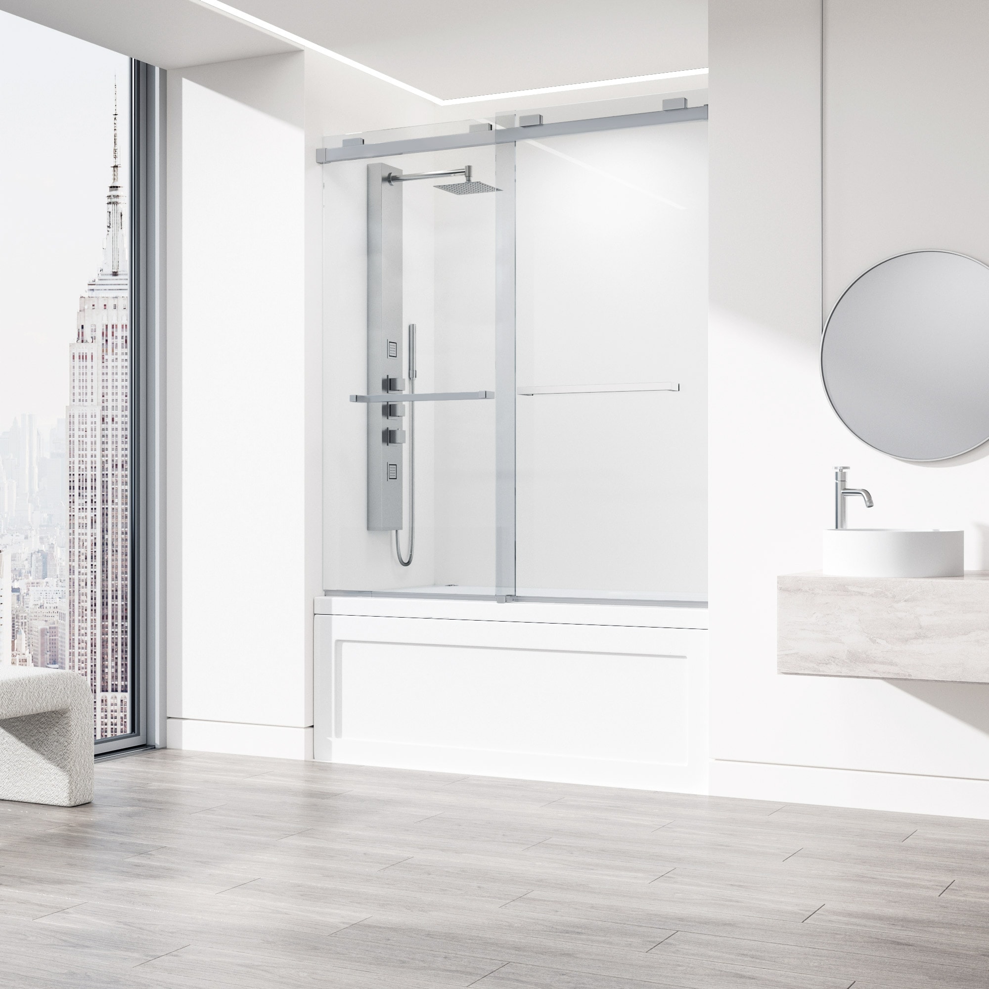 Houston 66" High x 60" Wide Frameless Sliding Tub Door in Stainless Steel