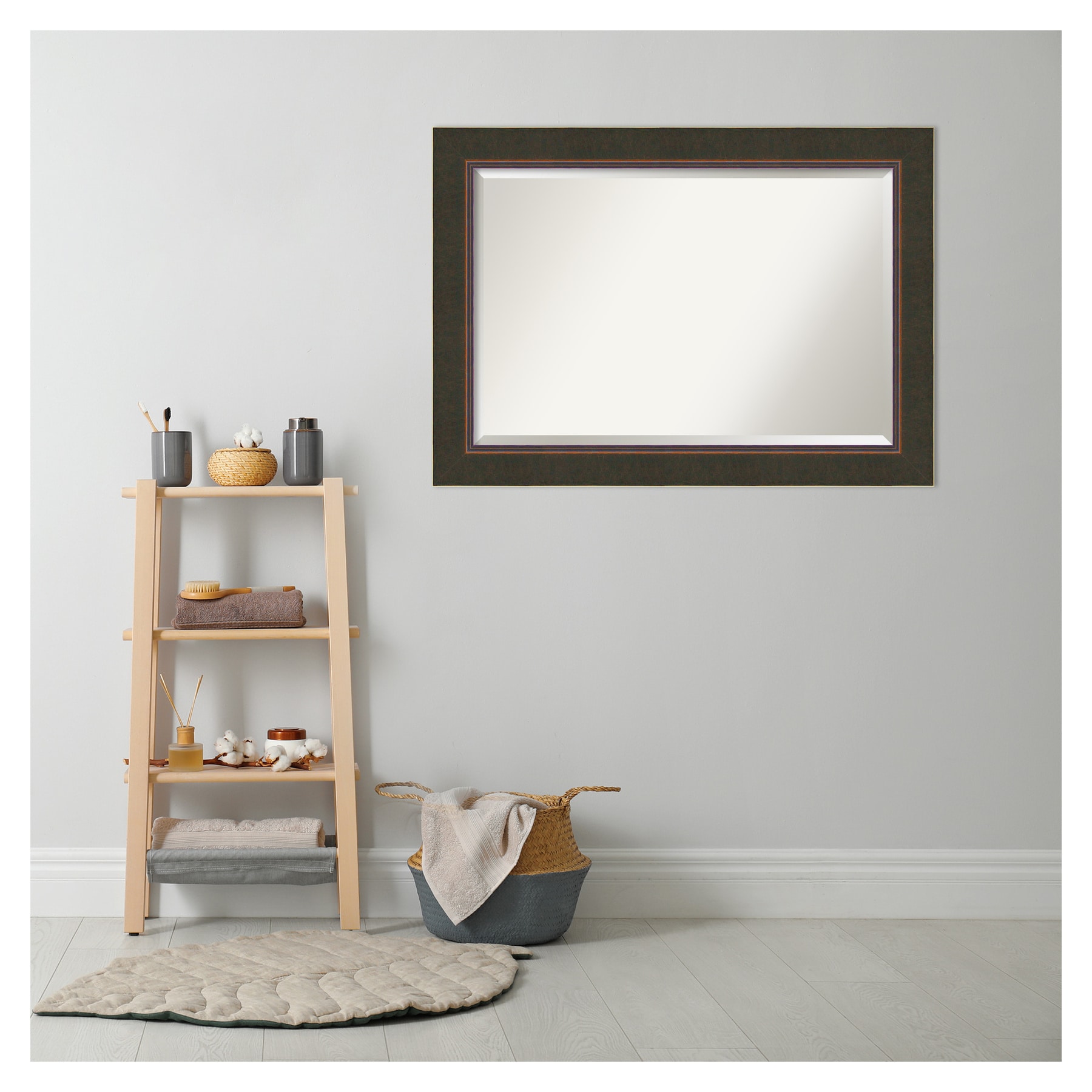 Milano Bronze Beveled Wood Bathroom Vanity Mirror