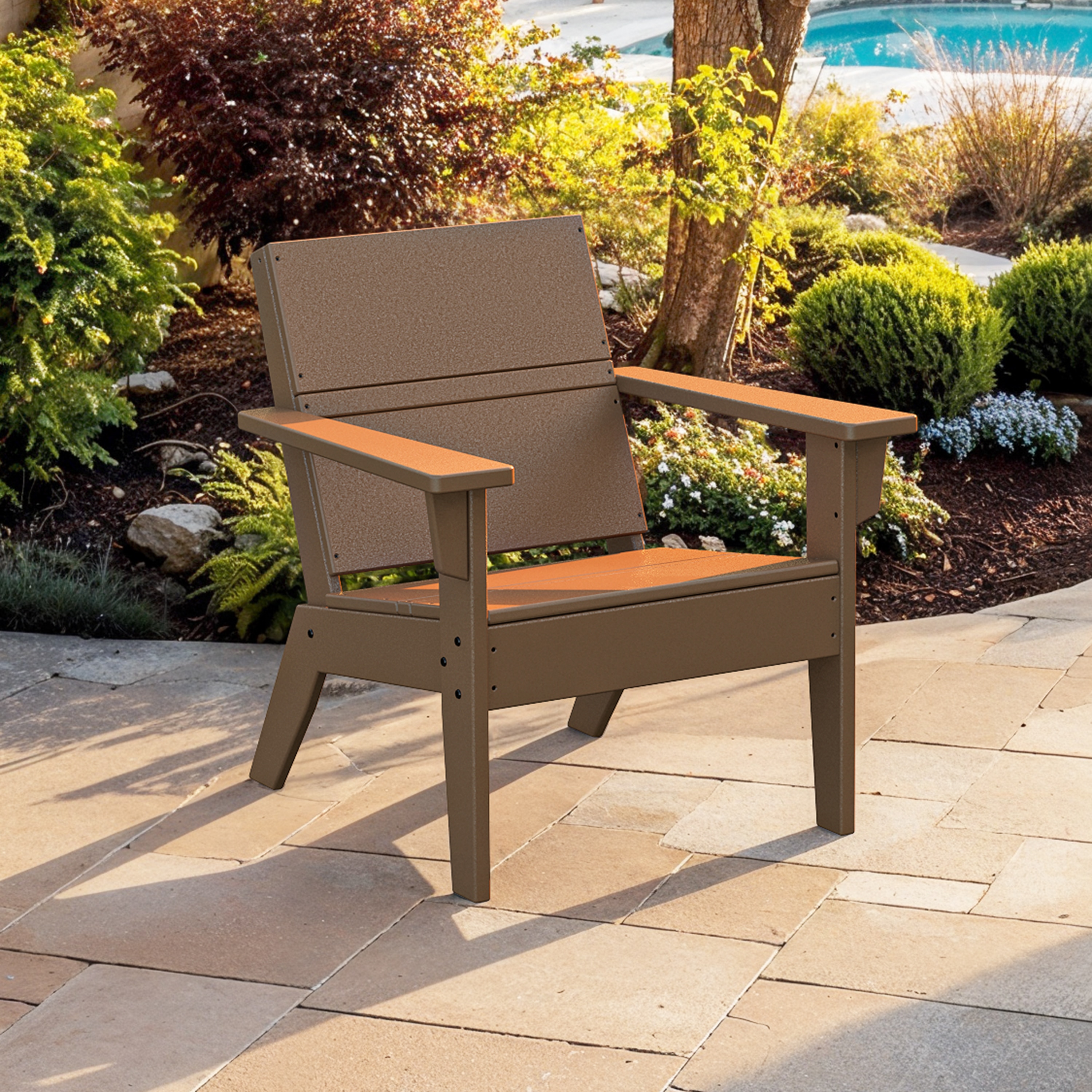 Origin 21 by POLYWOOD ORLNGE310-TE Irving Teak HDPE Frame Stationary Conversation Chair with Slat Seat