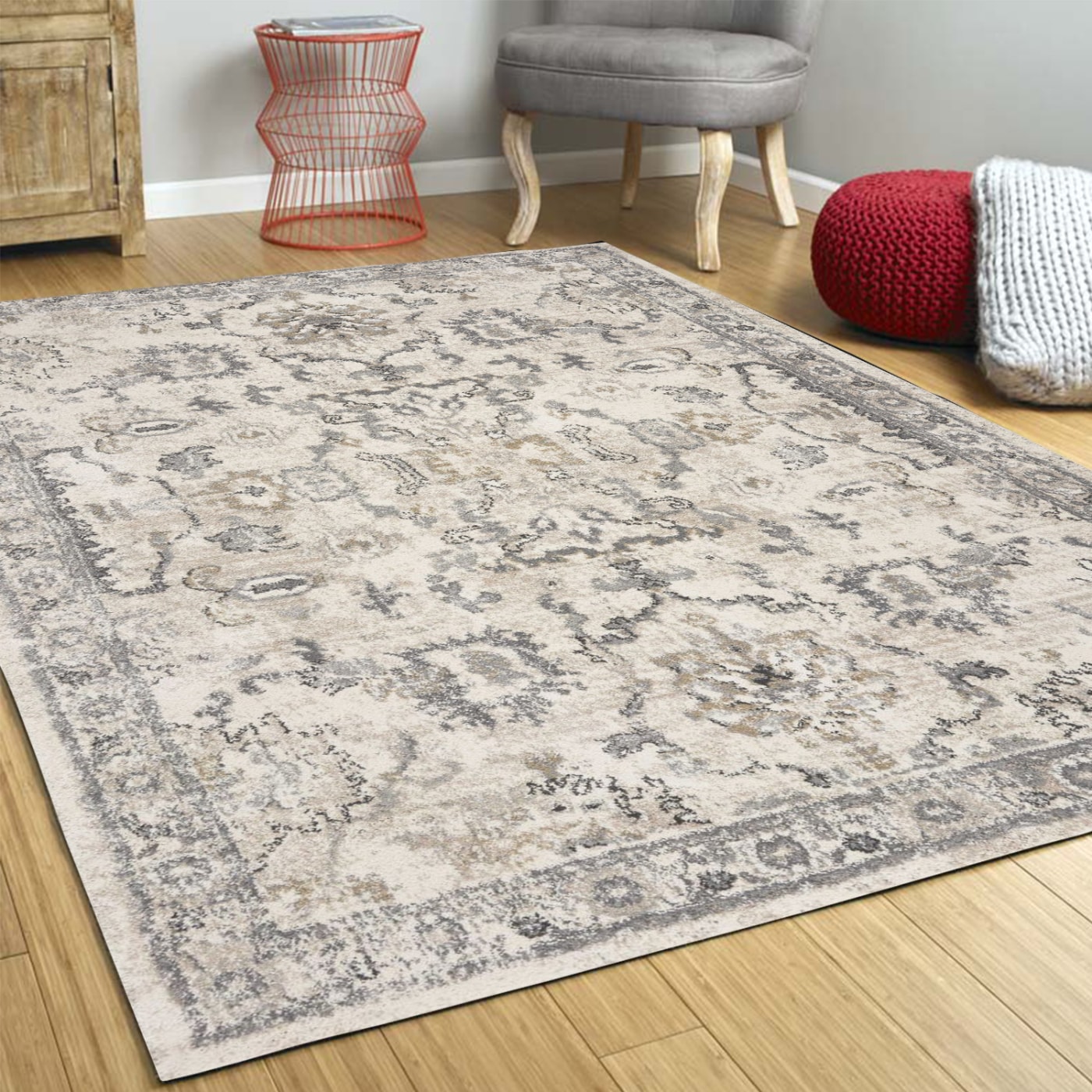 HomeRoots 350057 Bernadette 7 X 9 (ft) Rag Ivory Indoor Distressed/Overdyed Area Rug