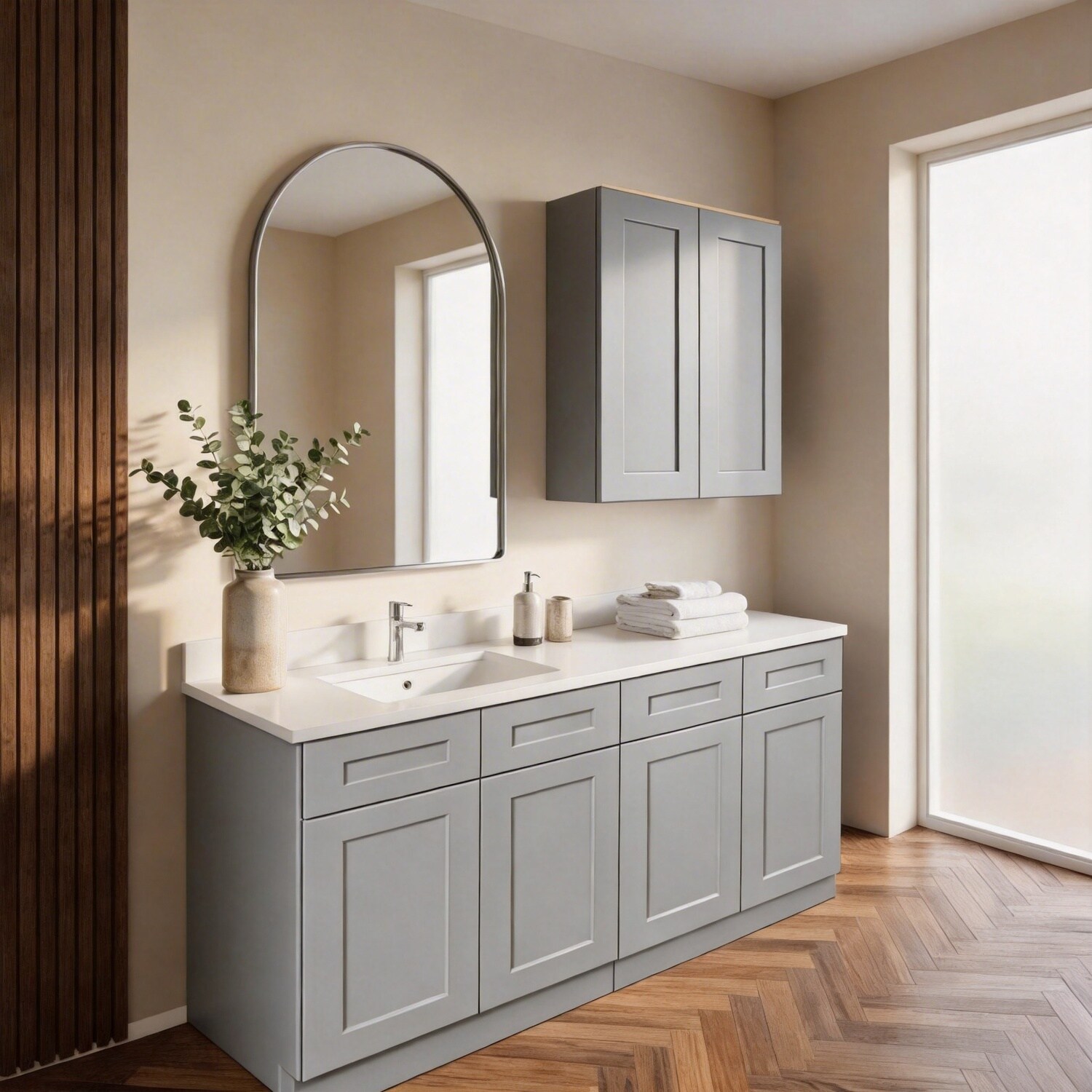 Boyel Living 36W x 12D x 42H Solid Wood Shaker Wall Cabinet Gray Soft Close Double Door Adjustable Shelves RTA for Kitchen Bath Laundry