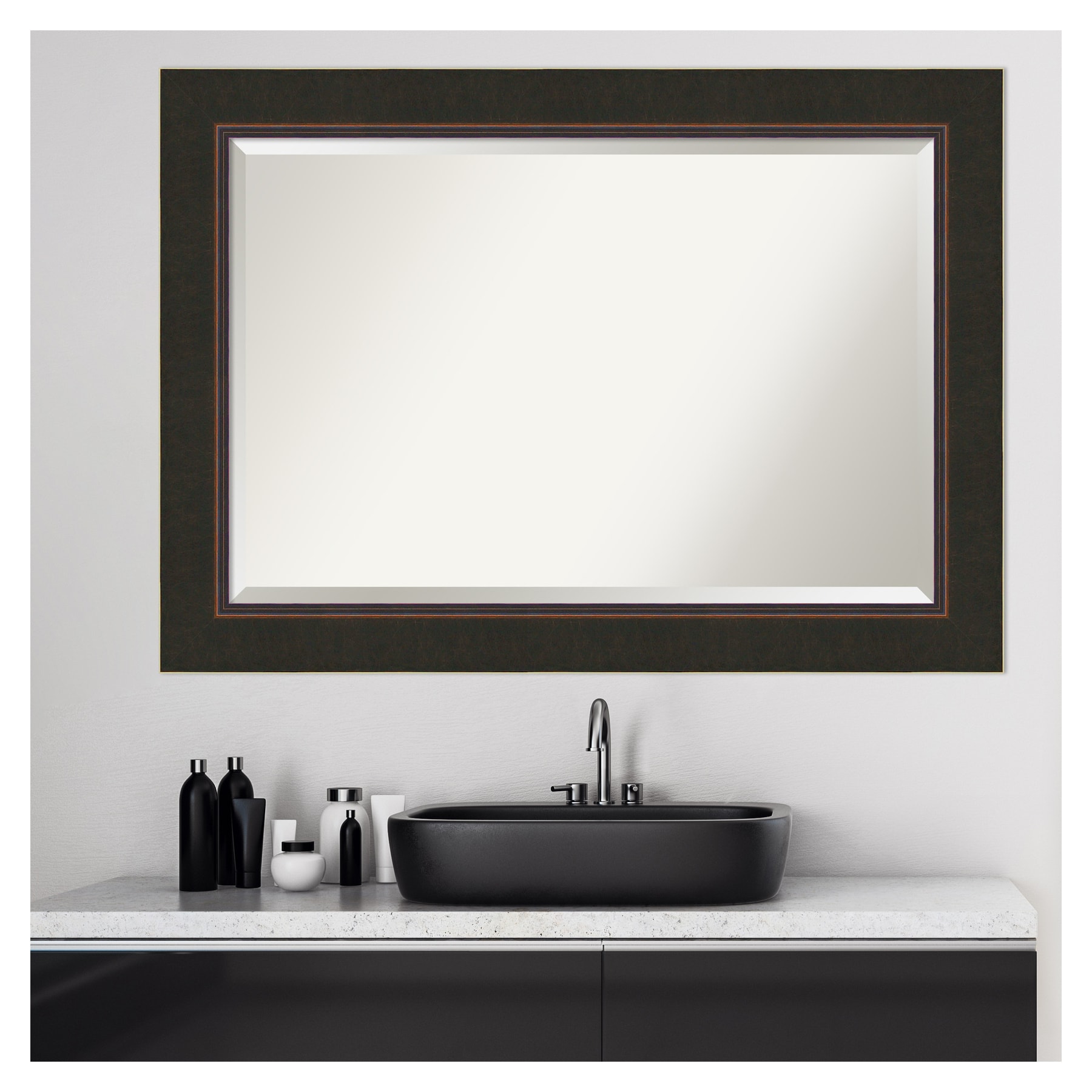 Milano Bronze Beveled Wood Bathroom Vanity Mirror