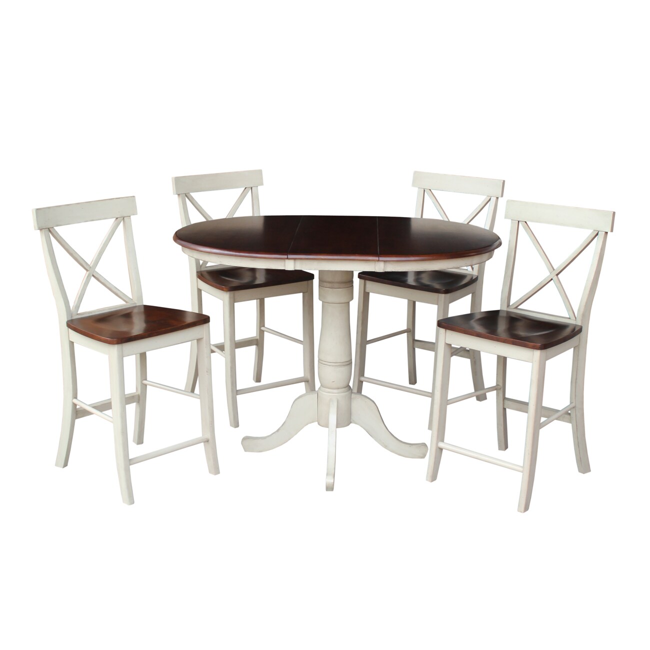 International Concepts K12-36XT-S613-4 Antiqued Almond/Espresso Traditional Dining Room Set with Round Table (Seats 4)